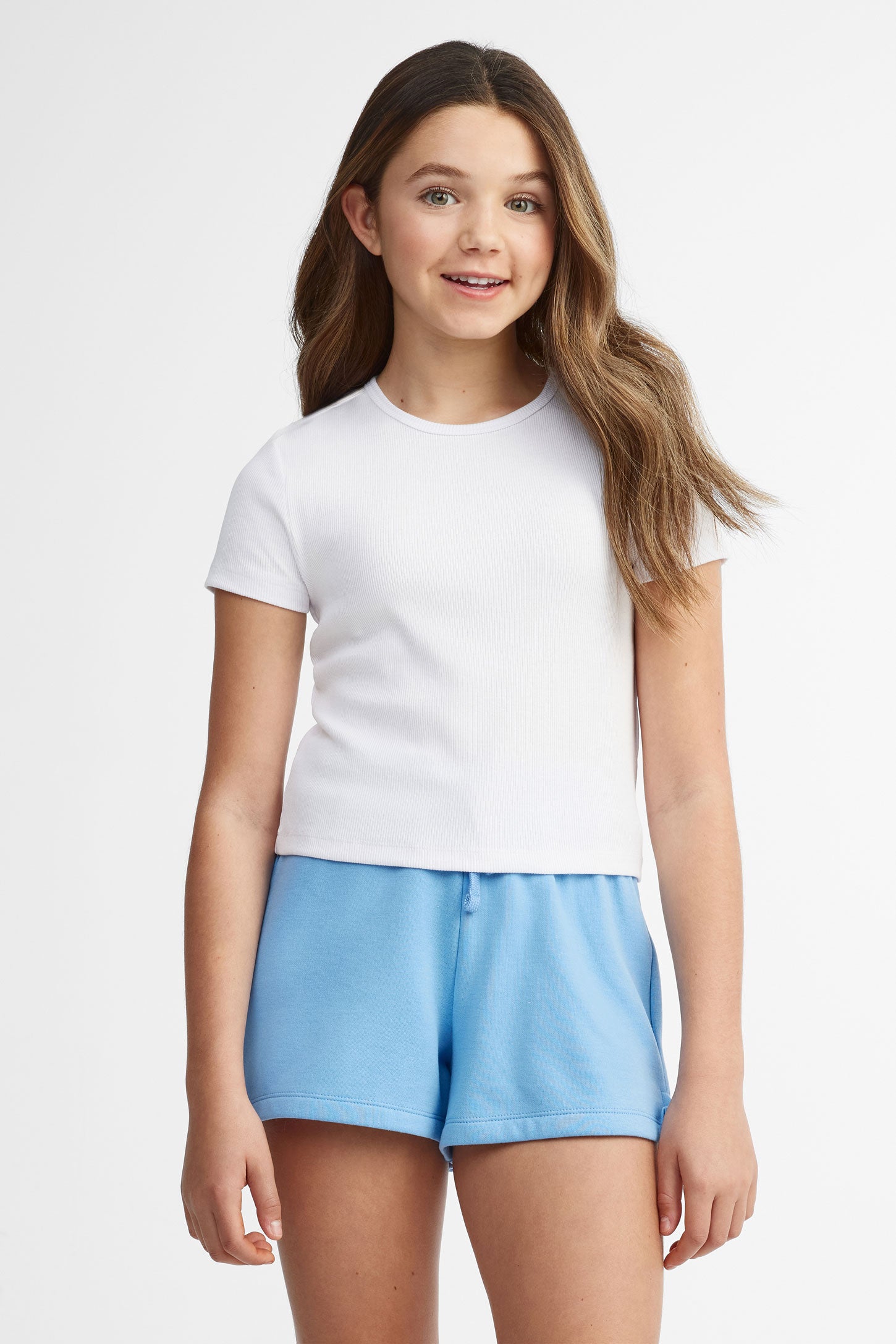 T-shirt côtelé col rond - Ado fille && BLANC