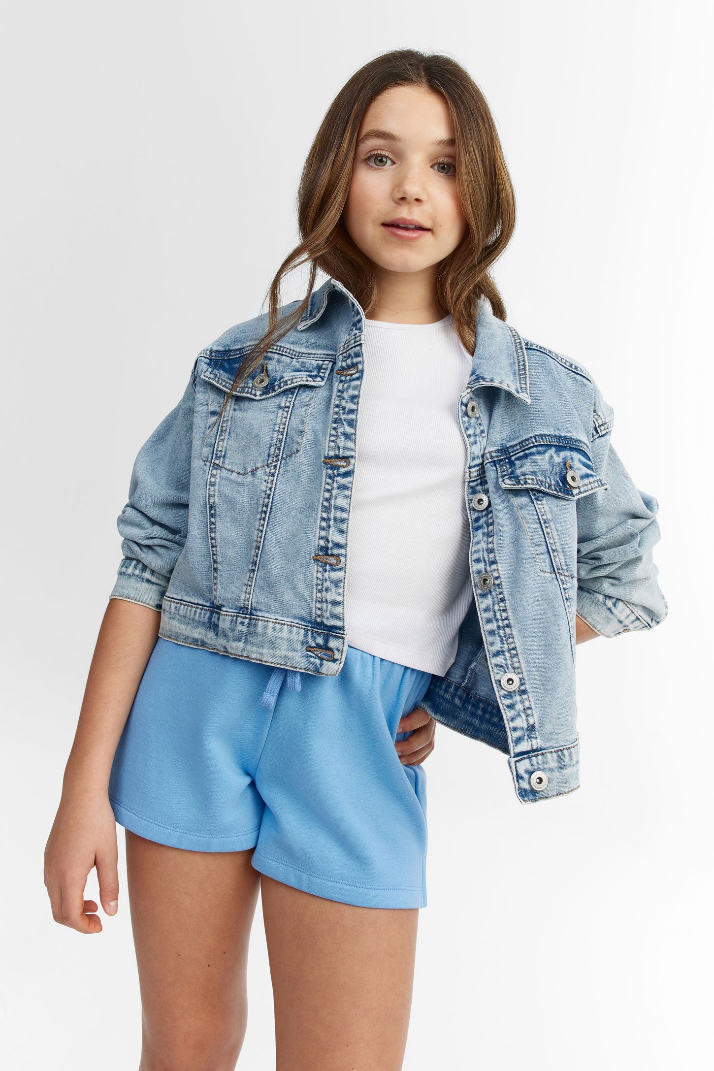 T-shirt côtelé col rond - Ado fille && BLANC