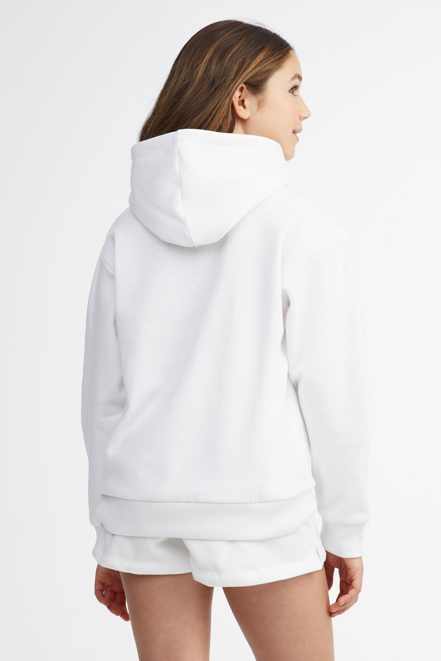 Chandail à capuchon coton ouaté - Ado fille && BLANC