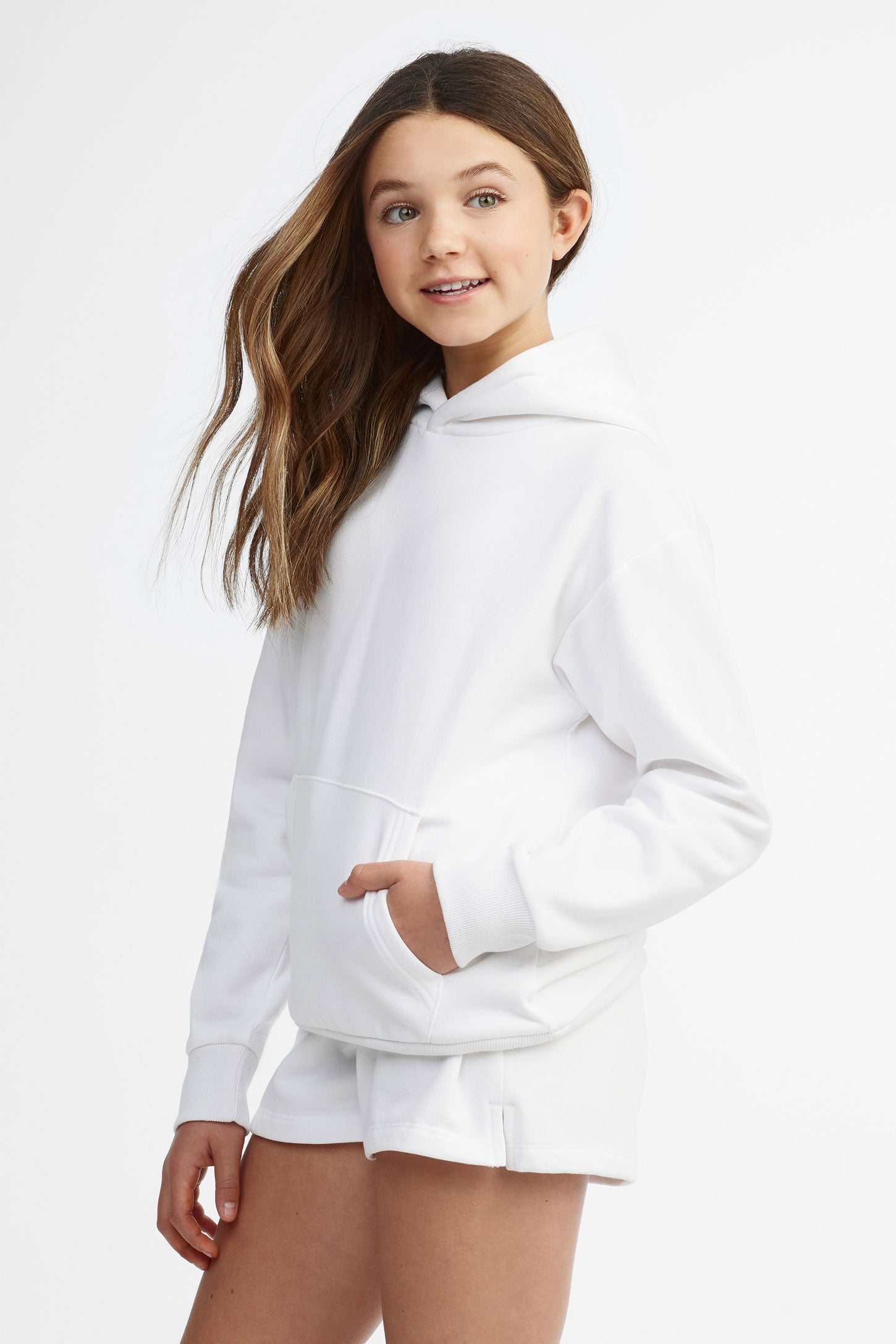 Chandail à capuchon coton ouaté - Ado fille && BLANC