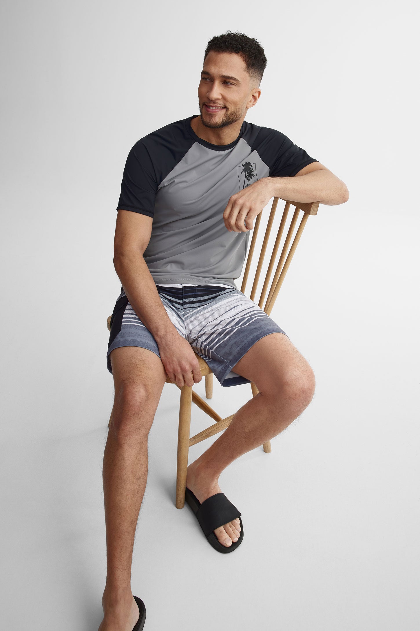 Short maillot de bain extensible 4 sens - Homme && GRIS MULTI