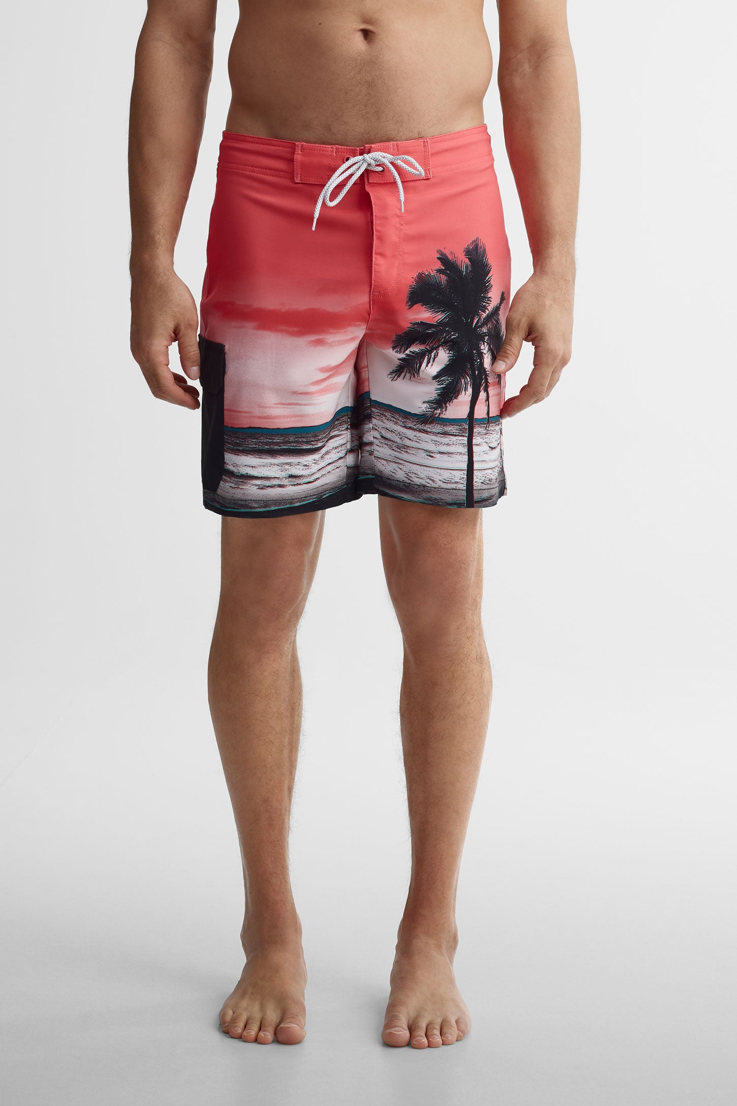 Short maillot de bain extensible 4 sens - Homme && ROUGE/MULTI