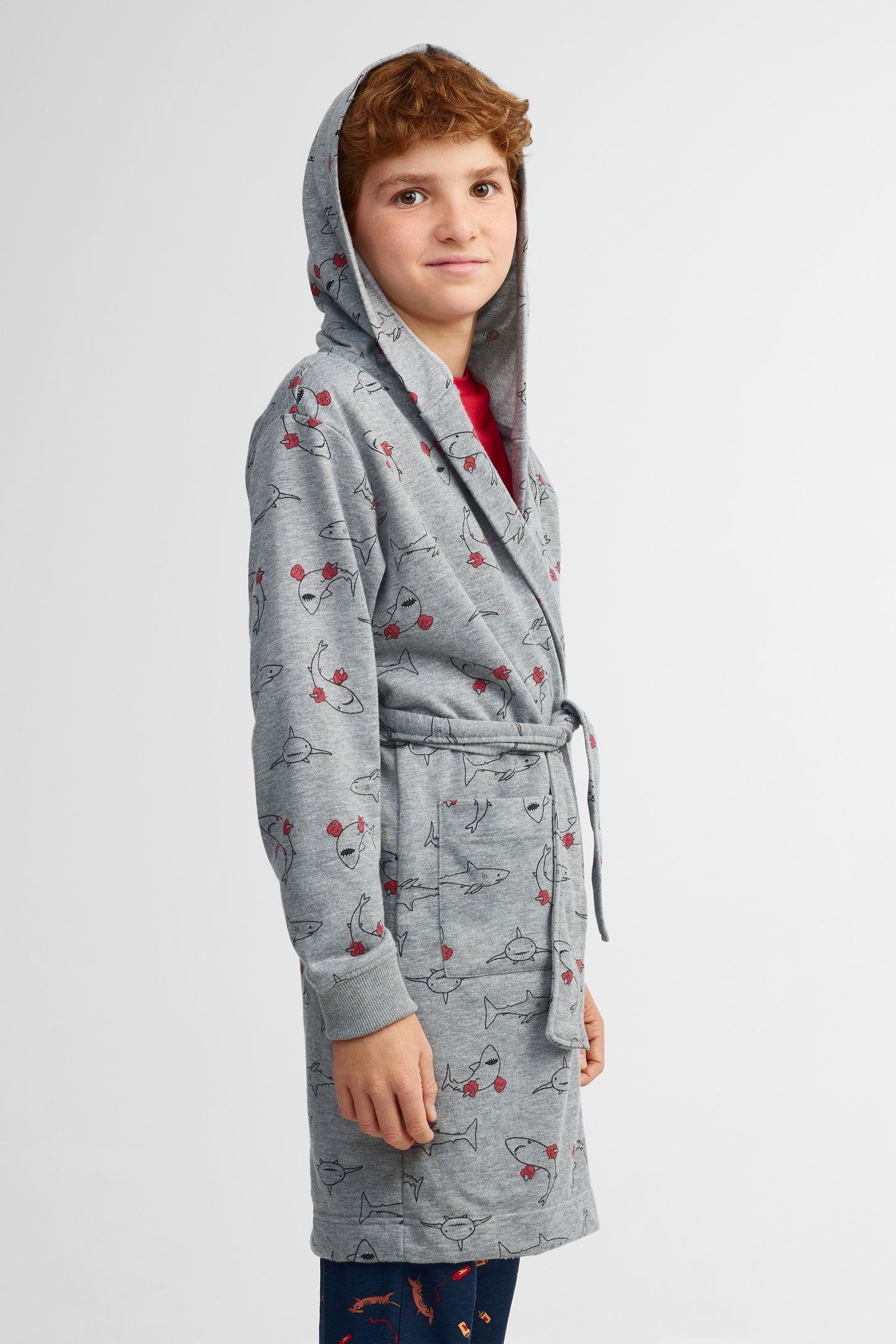 Robe de chambre à capuchon - Ado garçon && GRIS MULTI
