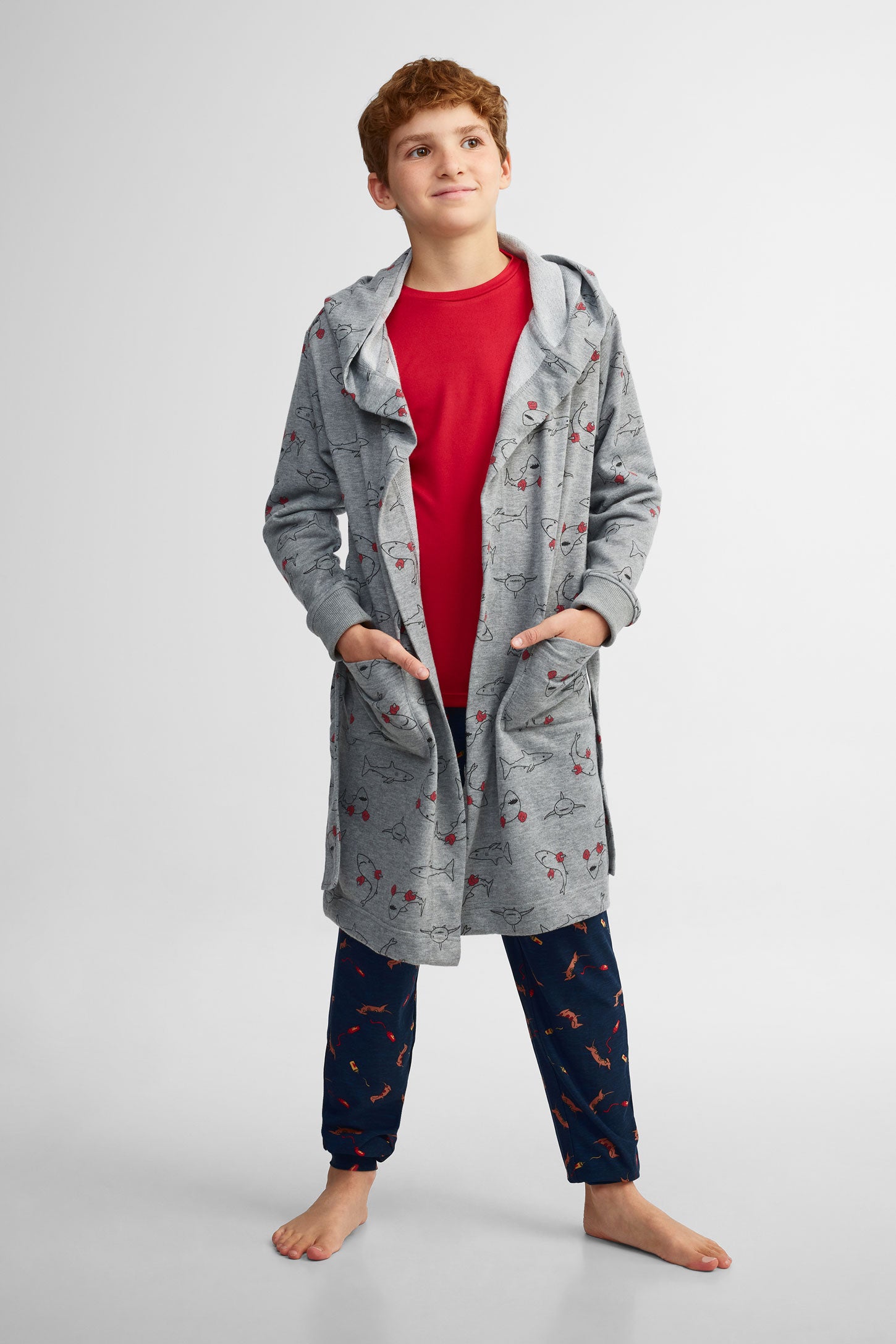 Robe de chambre à capuchon - Ado garçon && GRIS MULTI