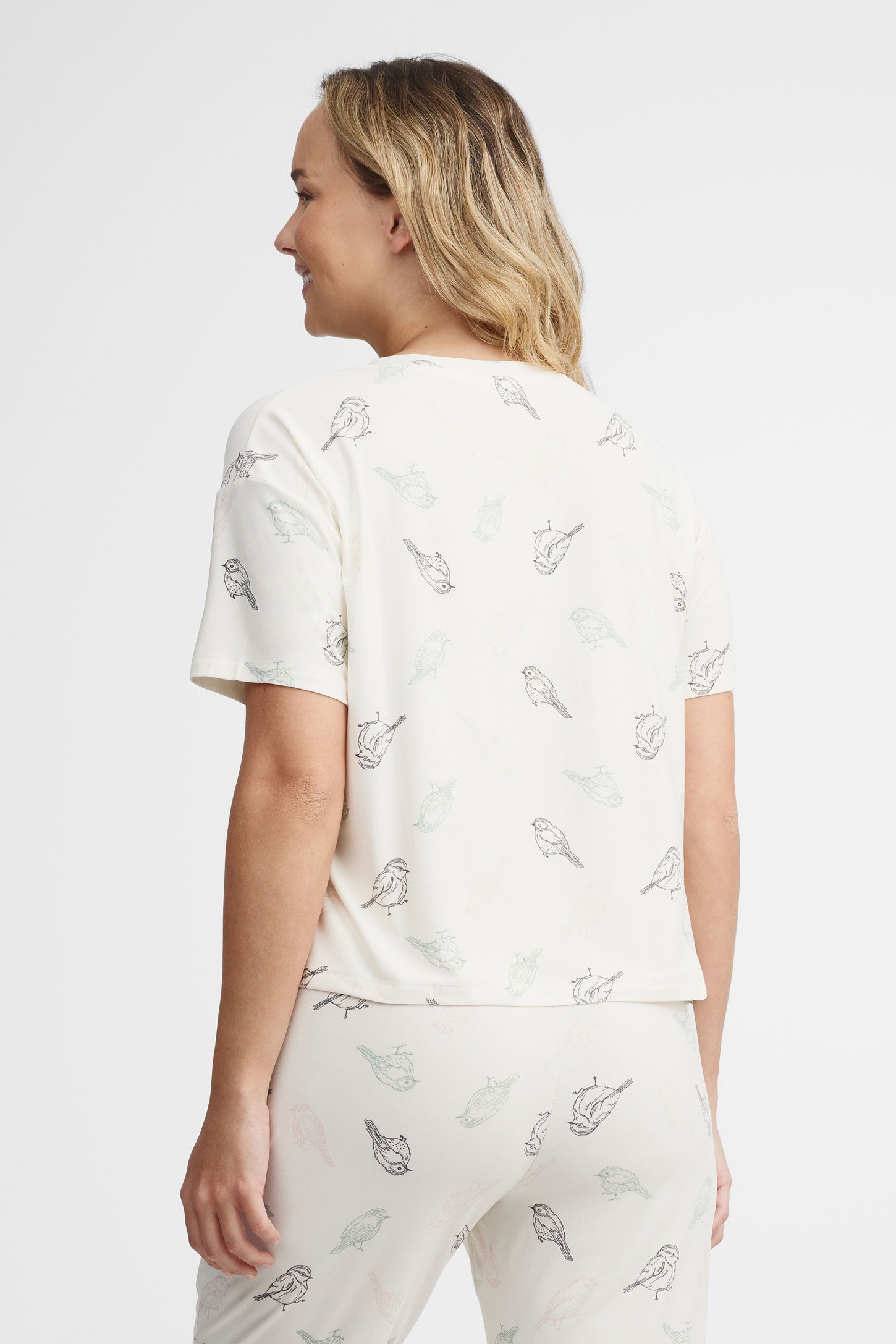 T-shirt pyjama col en V en moss - Femme && GRIS MULTI