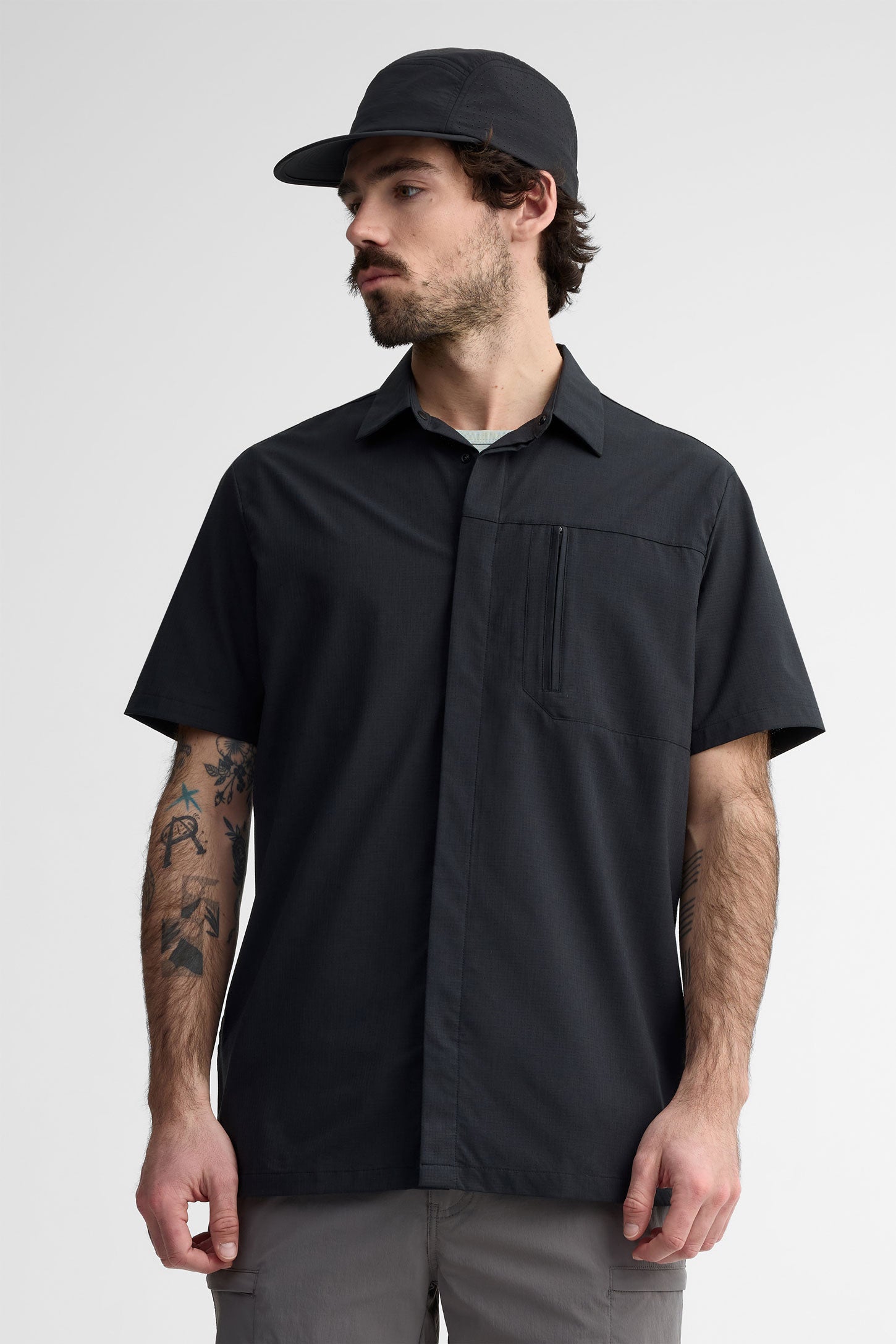 Chemise manches courtes en ripstop - Homme && GRIS FONCE
