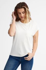 T-shirt col rond coupe ample BM- Femme && BLANC
