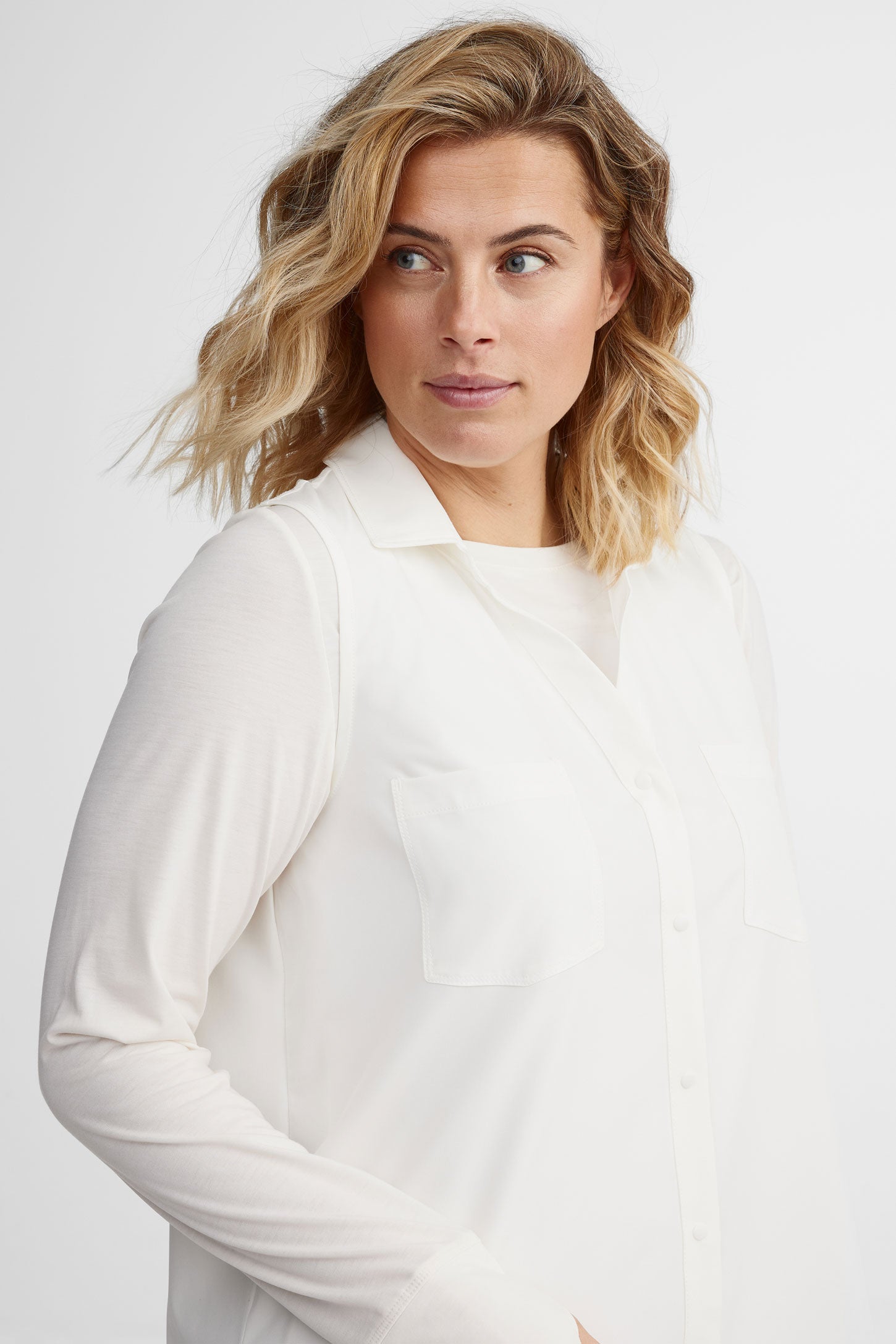 Chemise sans manches à poche BM - Femme 
 && BLANC