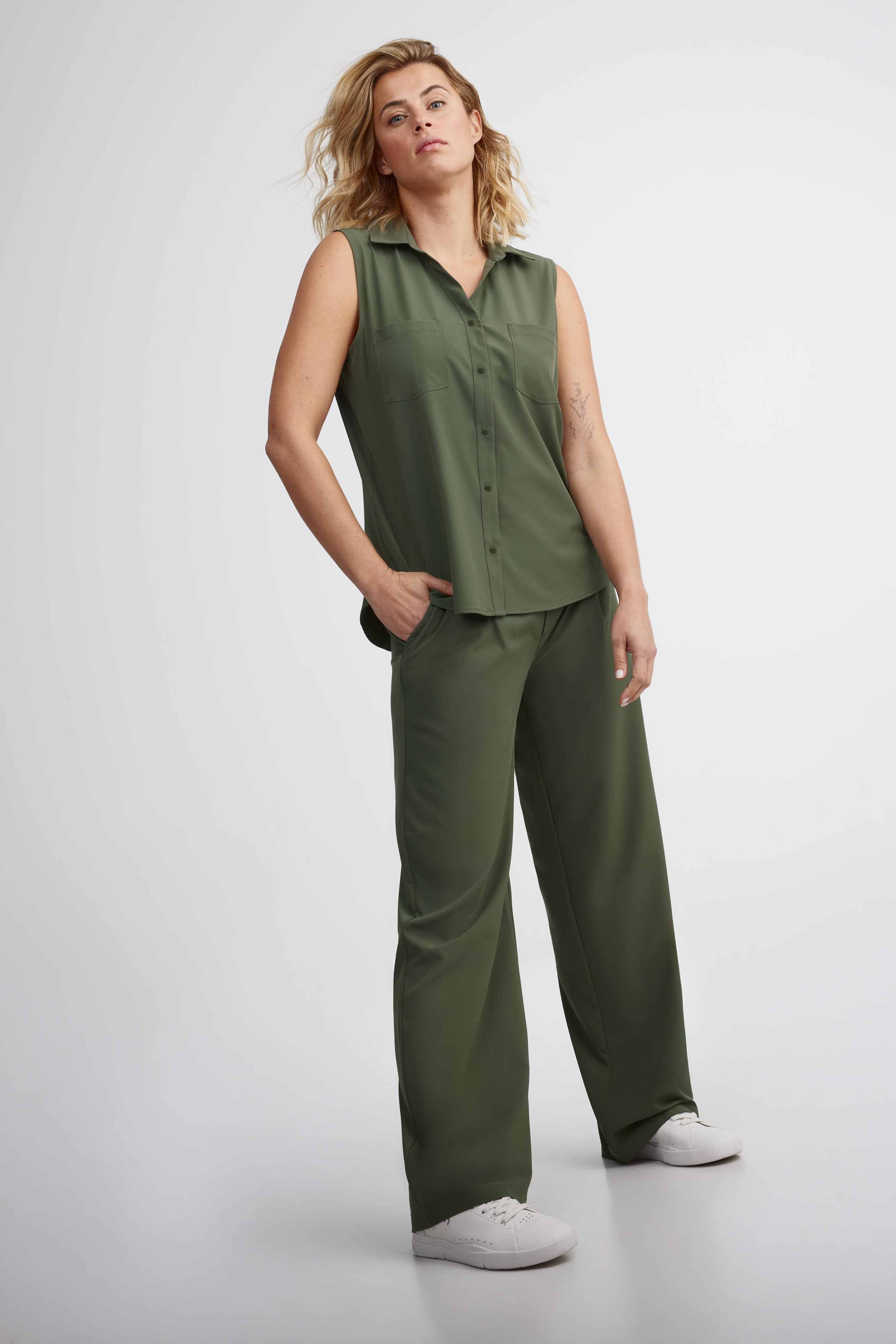 Pantalon jambe large BM - Femme && VERT