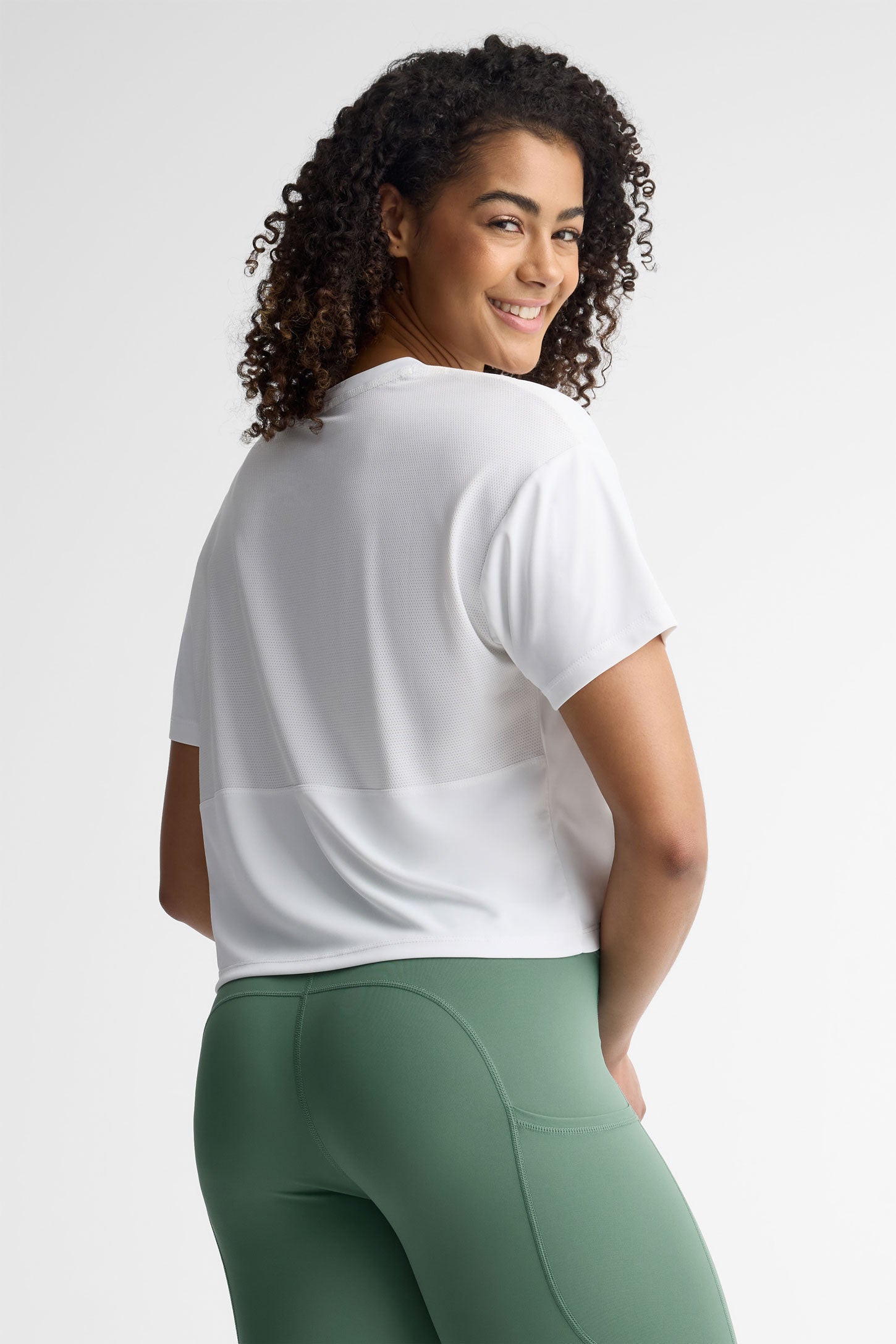 T-shirt col rond coupe écourtée athlétique - Femme && BLANC
