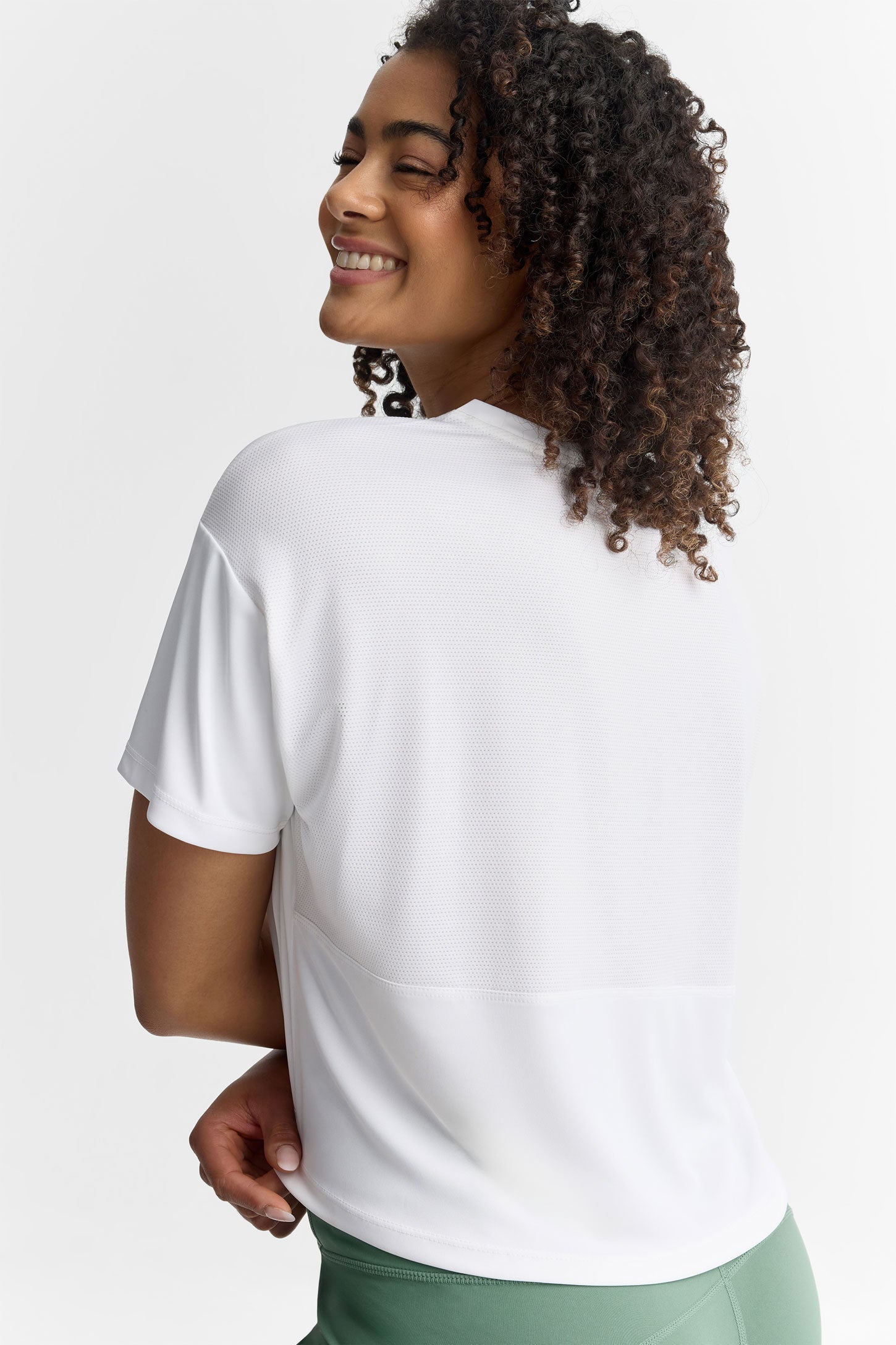 T-shirt col rond coupe écourtée athlétique - Femme && BLANC