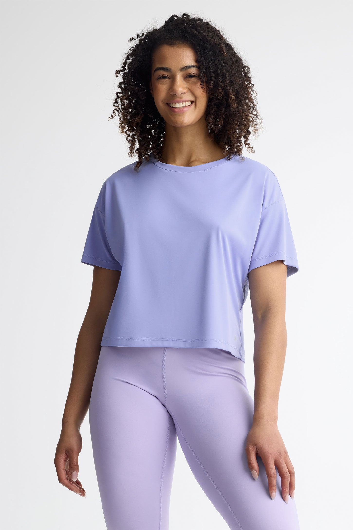 T-shirt col rond coupe écourtée athlétique - Femme && BLEU