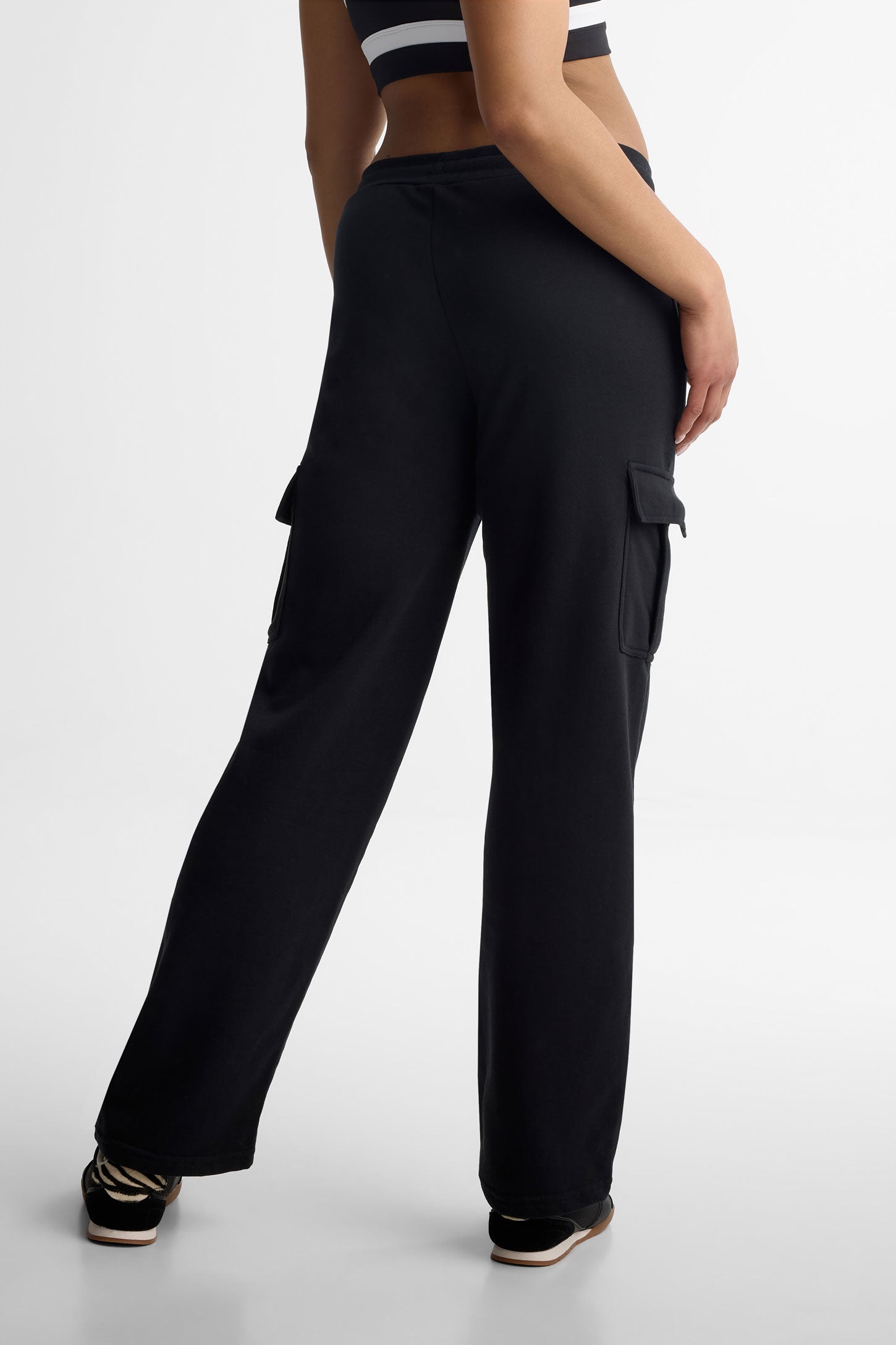 Pantalon cargo jambe droite coton ouaté - Femme && NOIR