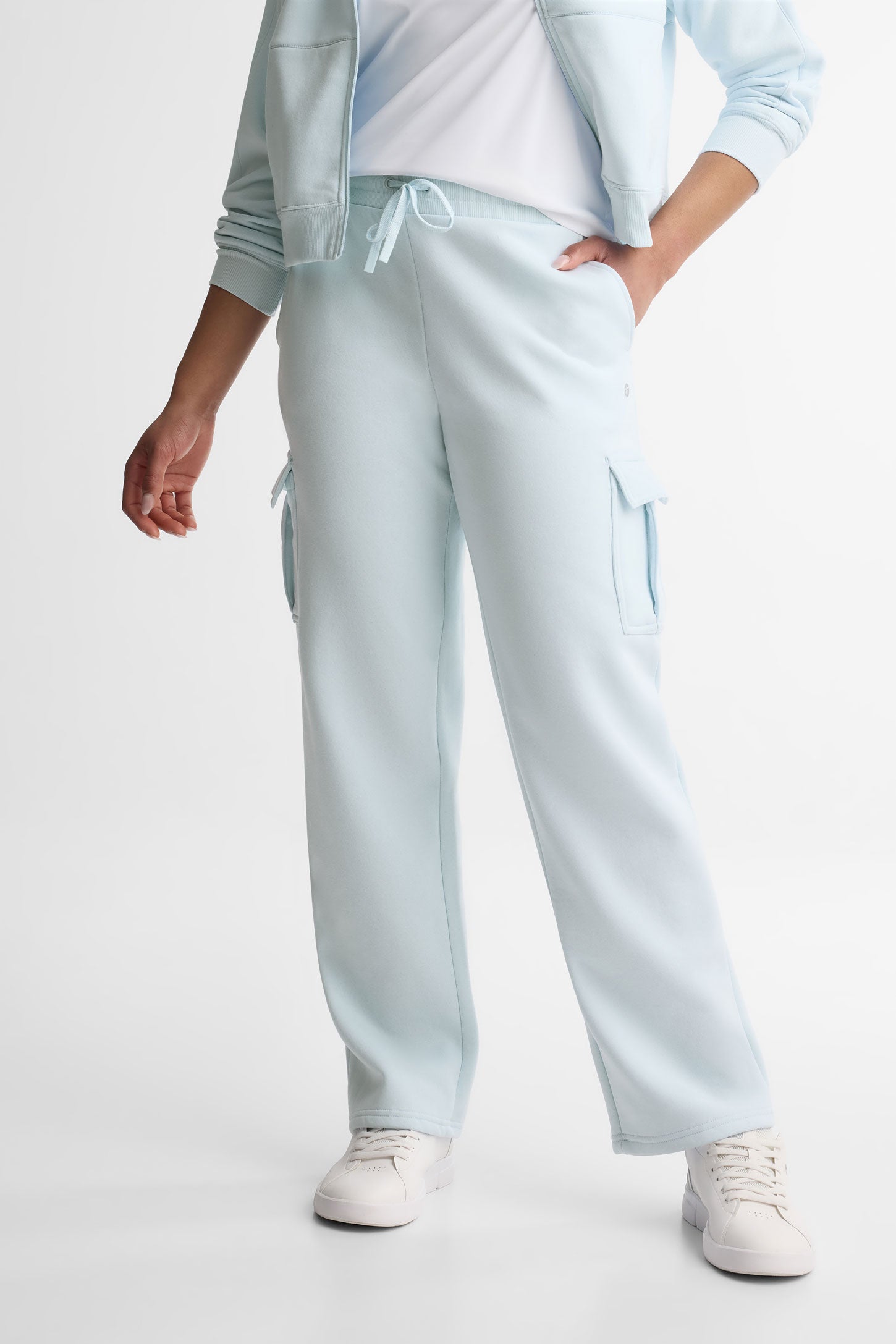 Pantalon cargo jambe droite coton ouaté - Femme && BLEU PALE