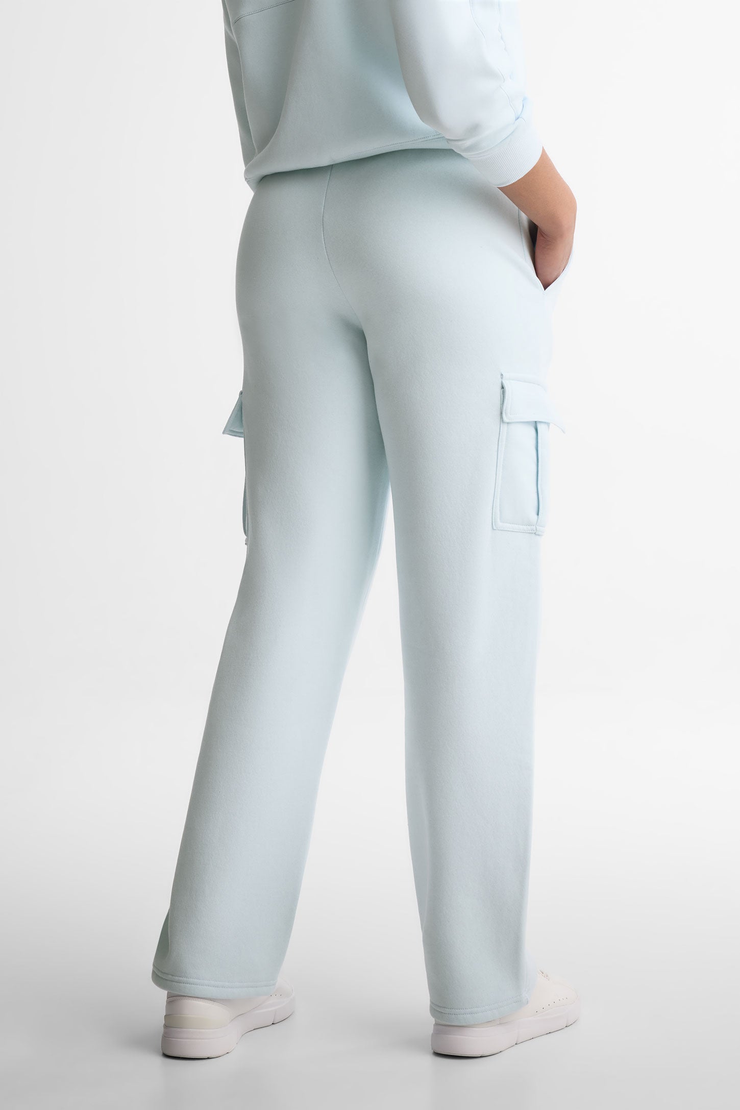 Pantalon cargo jambe droite coton ouaté - Femme && BLEU PALE