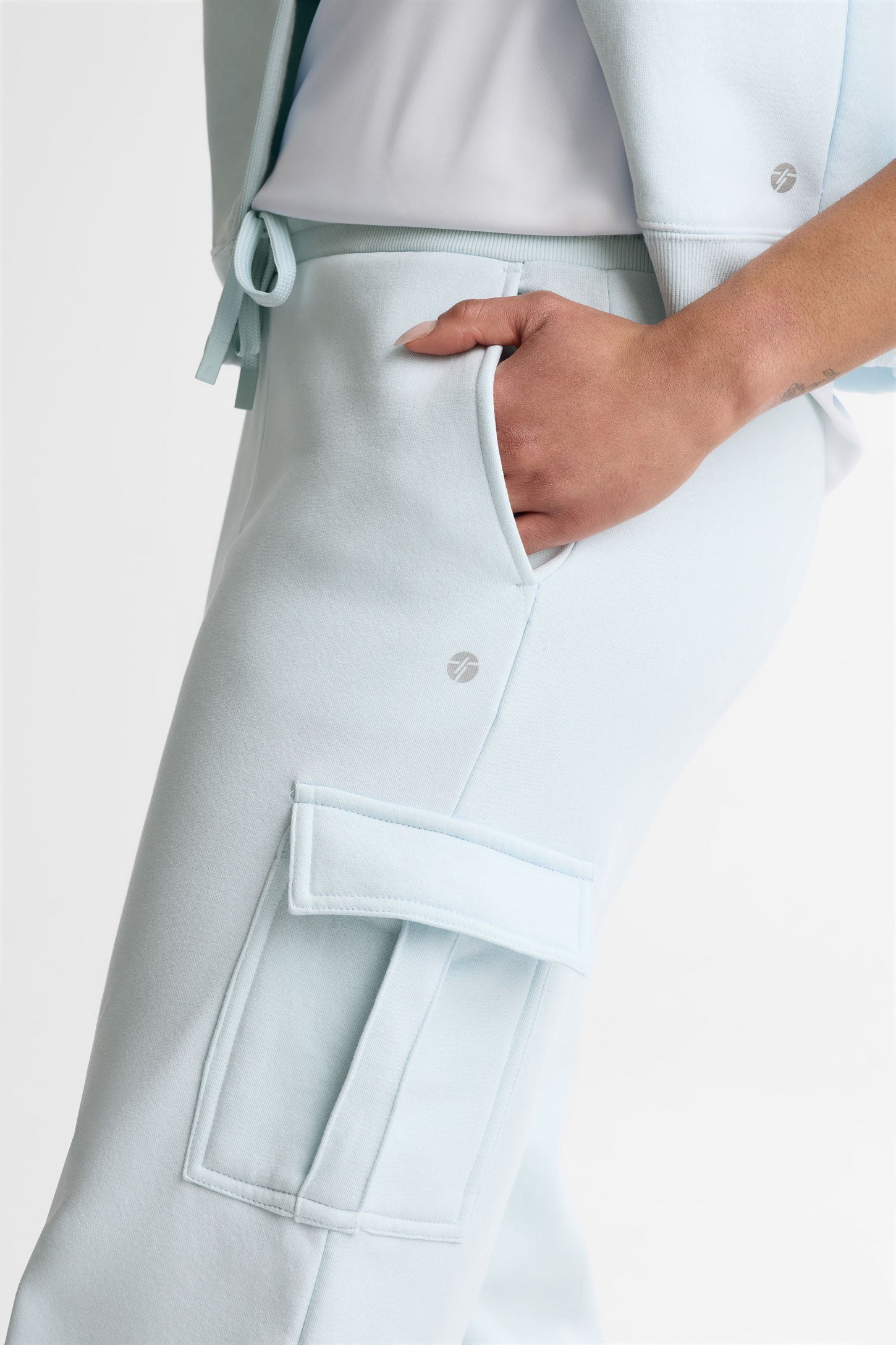 Pantalon cargo jambe droite coton ouaté - Femme && BLEU PALE