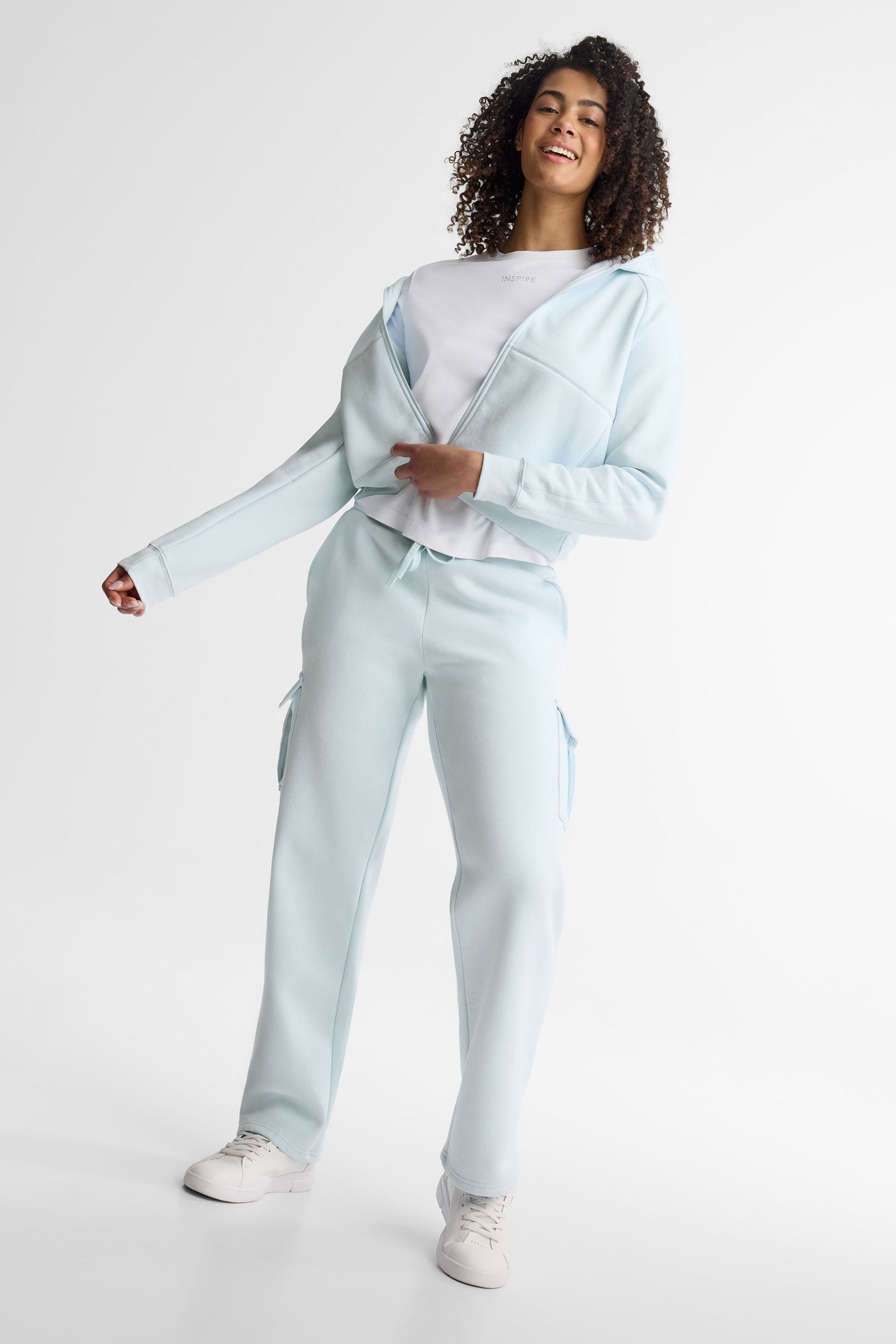 Pantalon cargo jambe droite coton ouaté - Femme && BLEU PALE