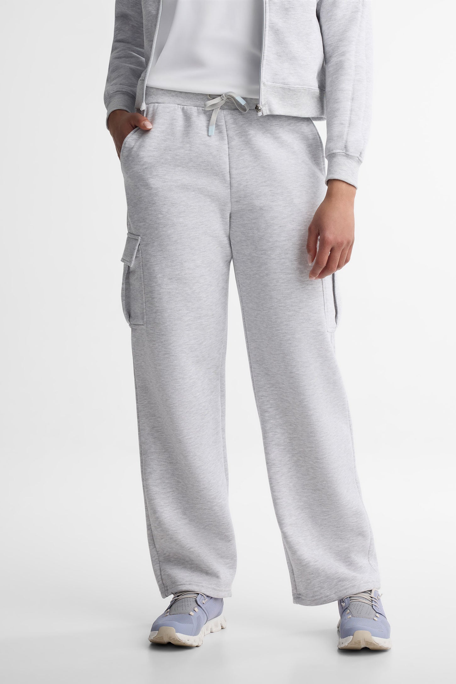 Pantalon cargo jambe droite coton ouaté - Femme && GRIS MIXTE