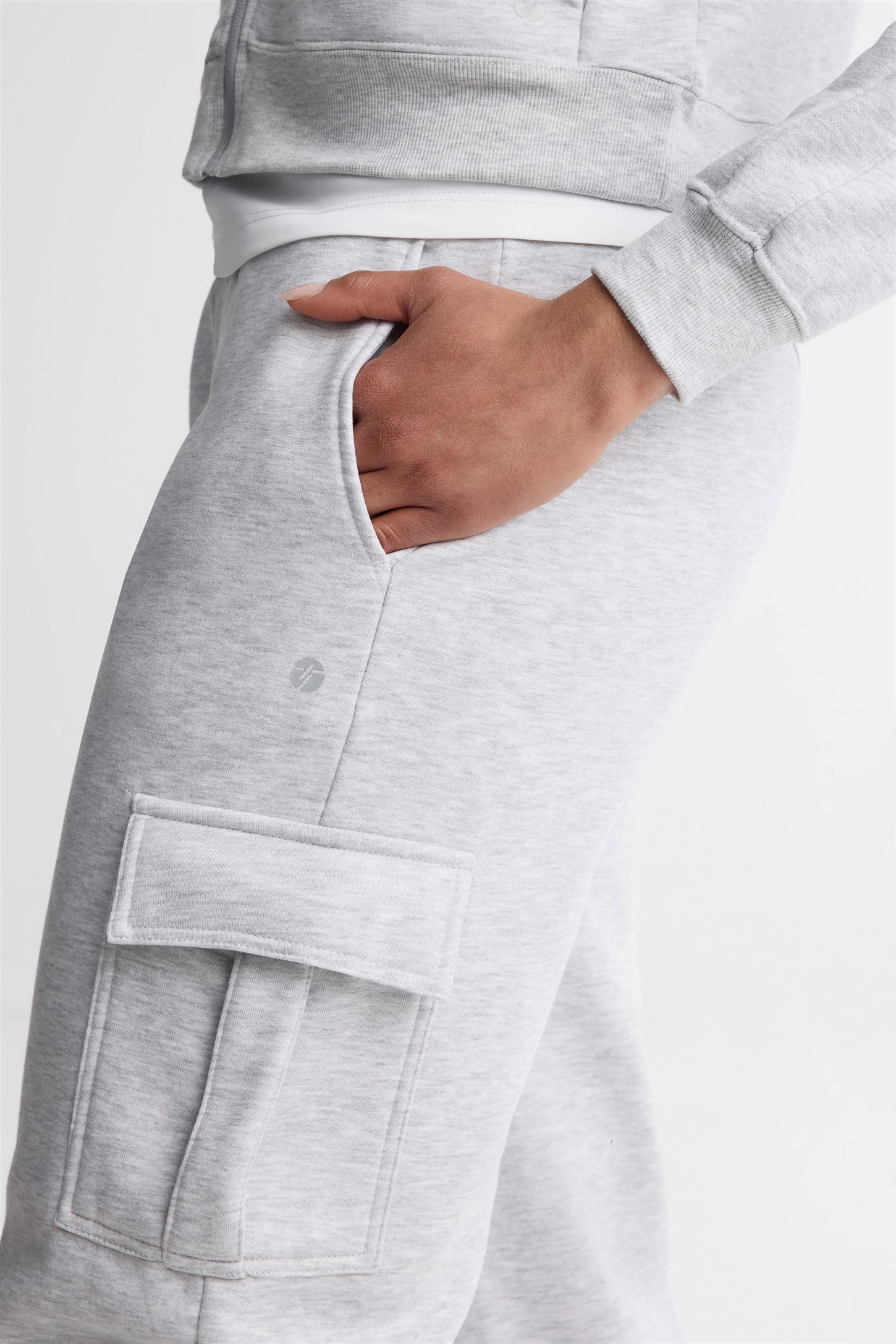 Pantalon cargo jambe droite coton ouaté - Femme && GRIS MIXTE