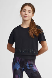 T-shirt écourté col rond athlétique - Ado fille && NOIR