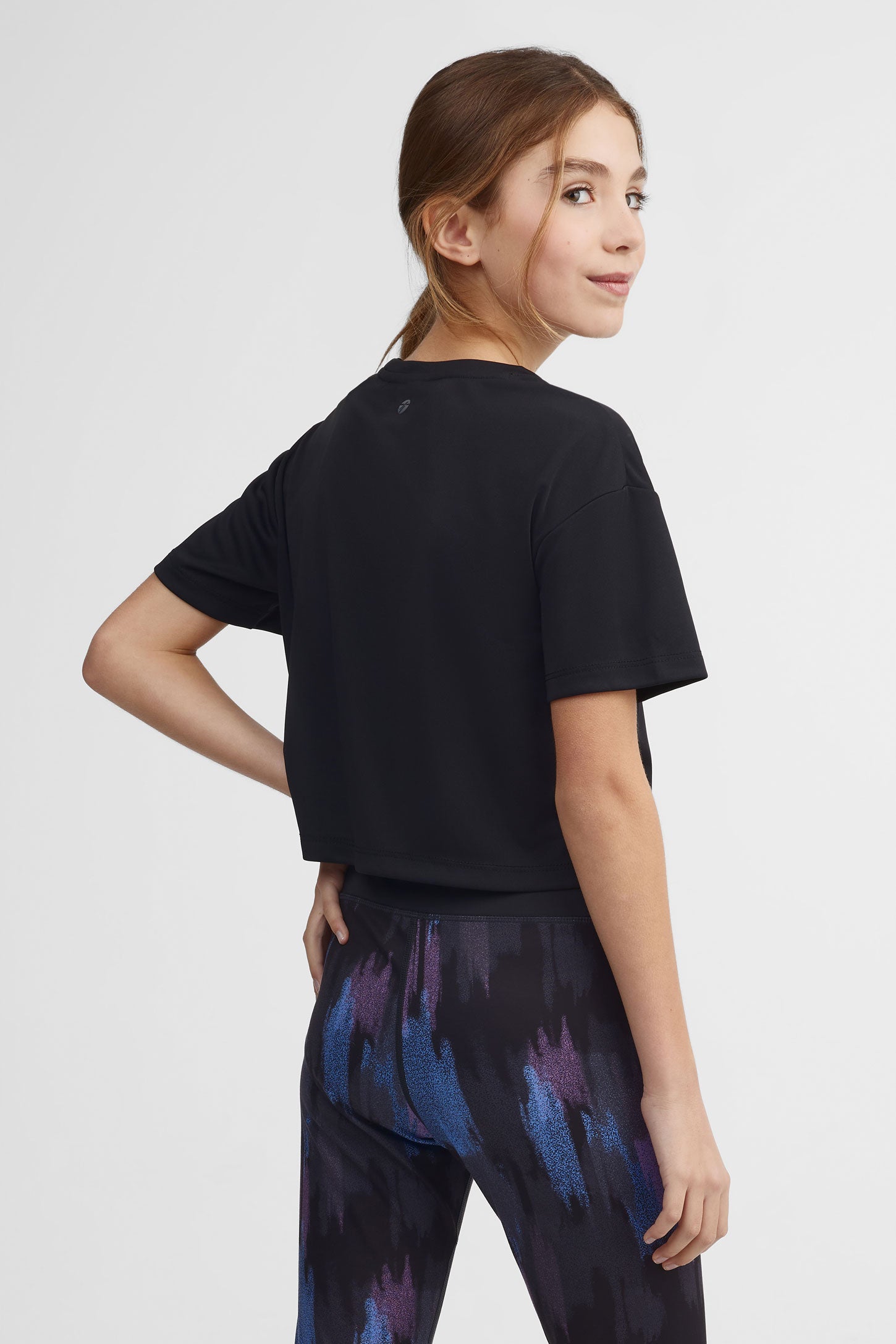 T-shirt écourté col rond athlétique - Ado fille && NOIR
