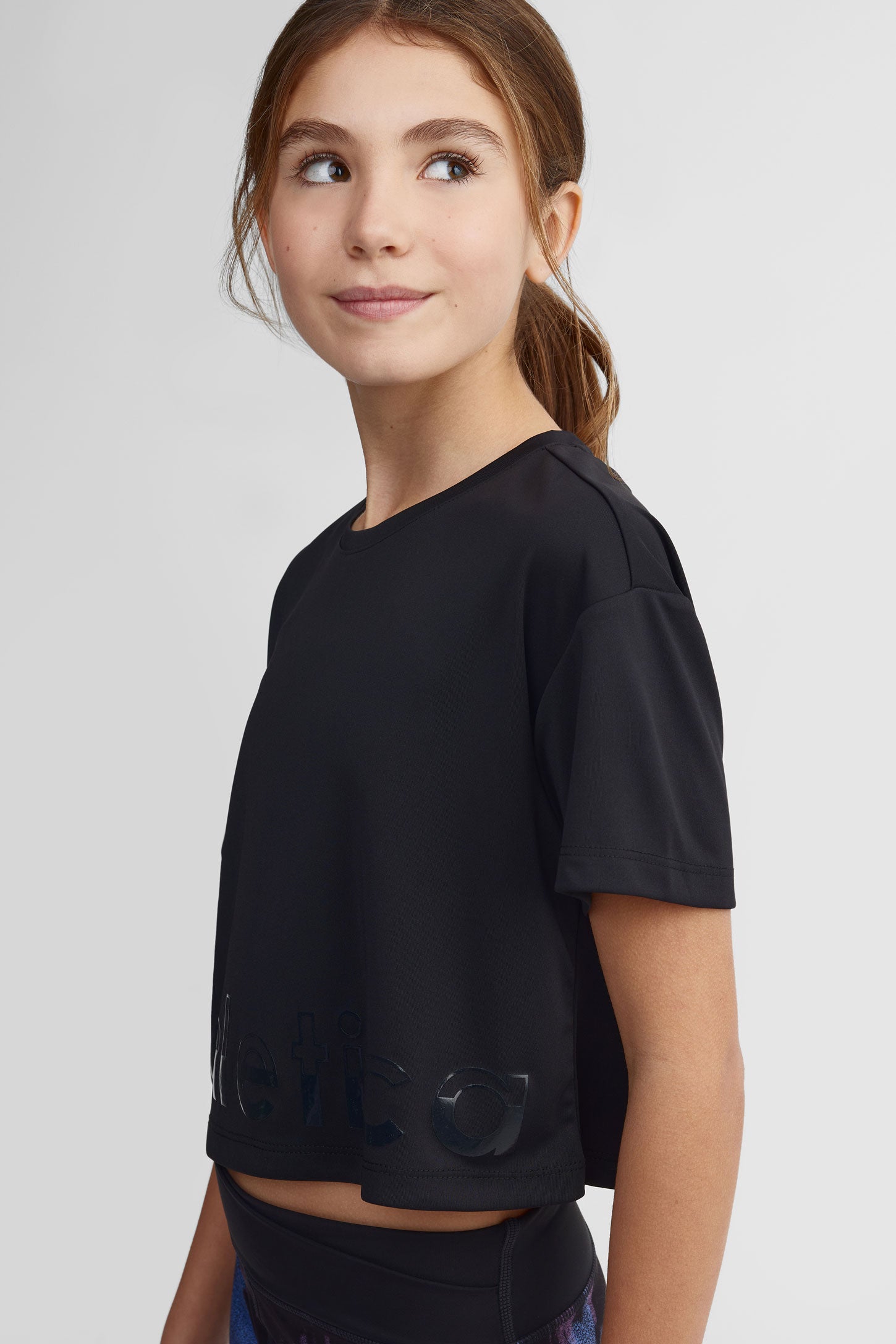 T-shirt écourté col rond athlétique - Ado fille && NOIR