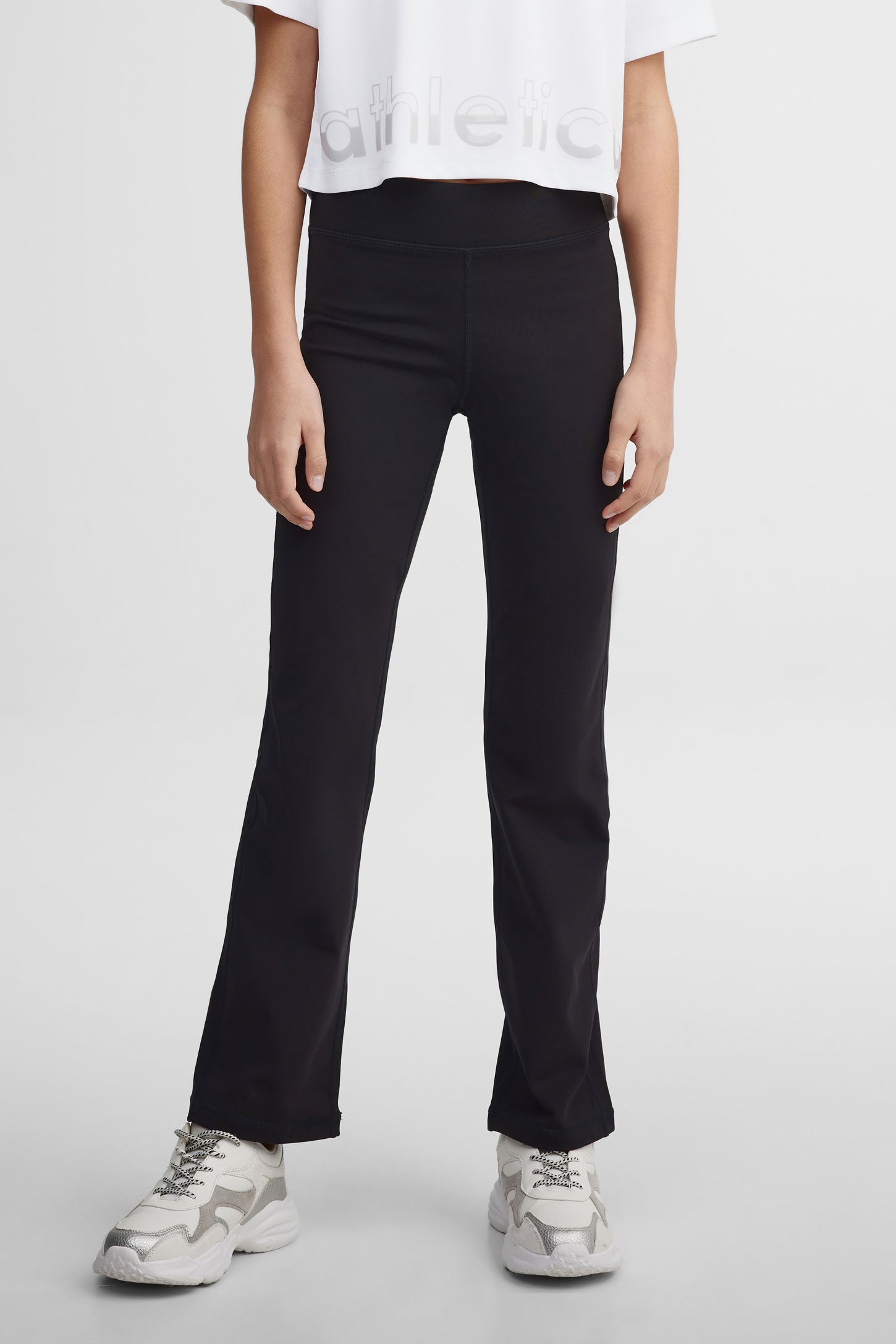 Pantalon yoga taille haute jambe semi-évasé - Ado fille && NOIR