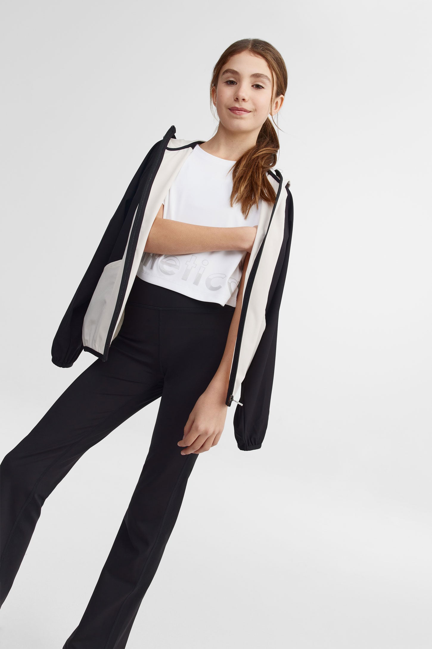 Pantalon yoga taille haute jambe semi-évasé - Ado fille && NOIR