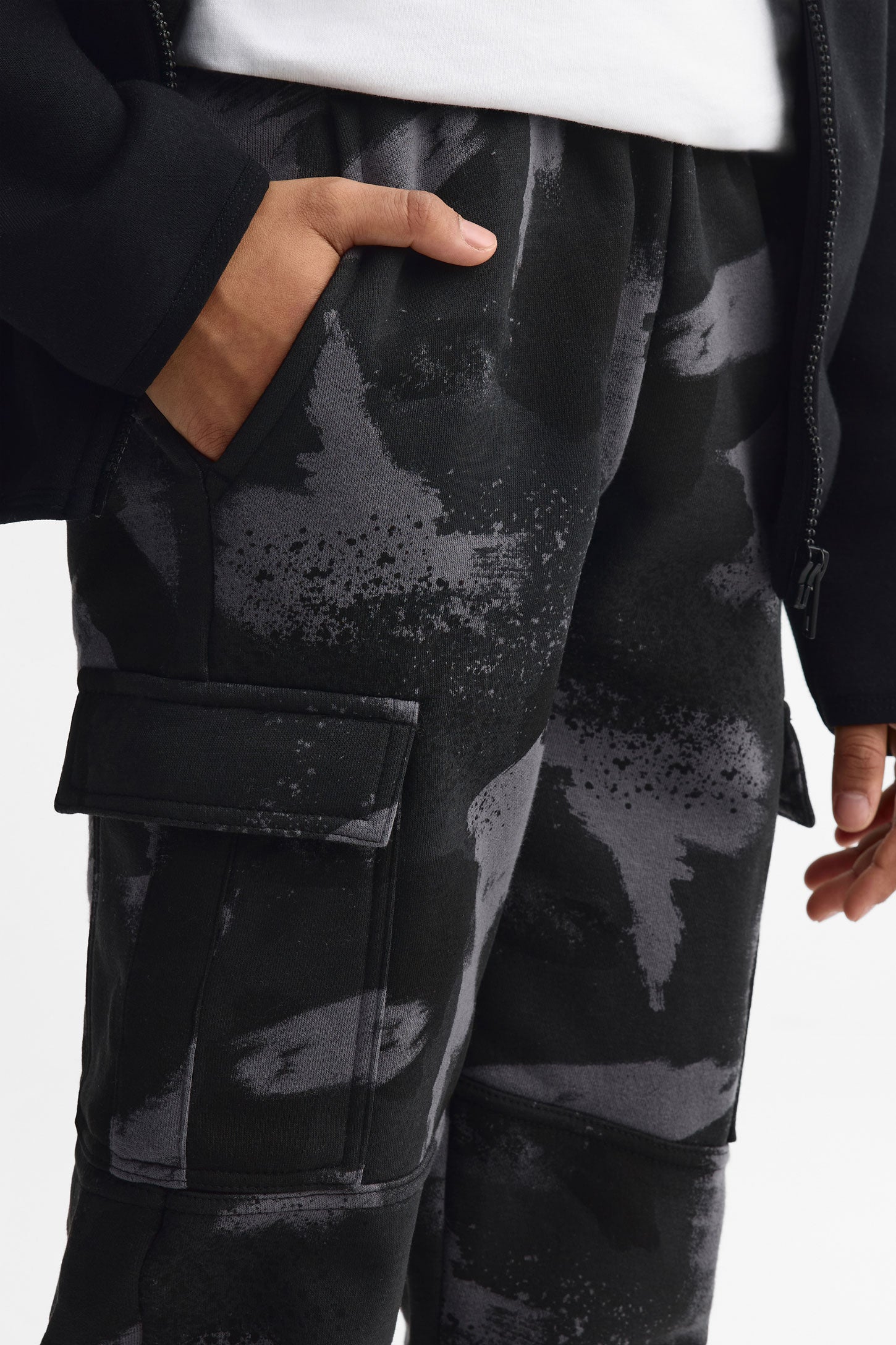 Pantalon jogger cargo athlétique - Ado garçon && NOIR/MULTI