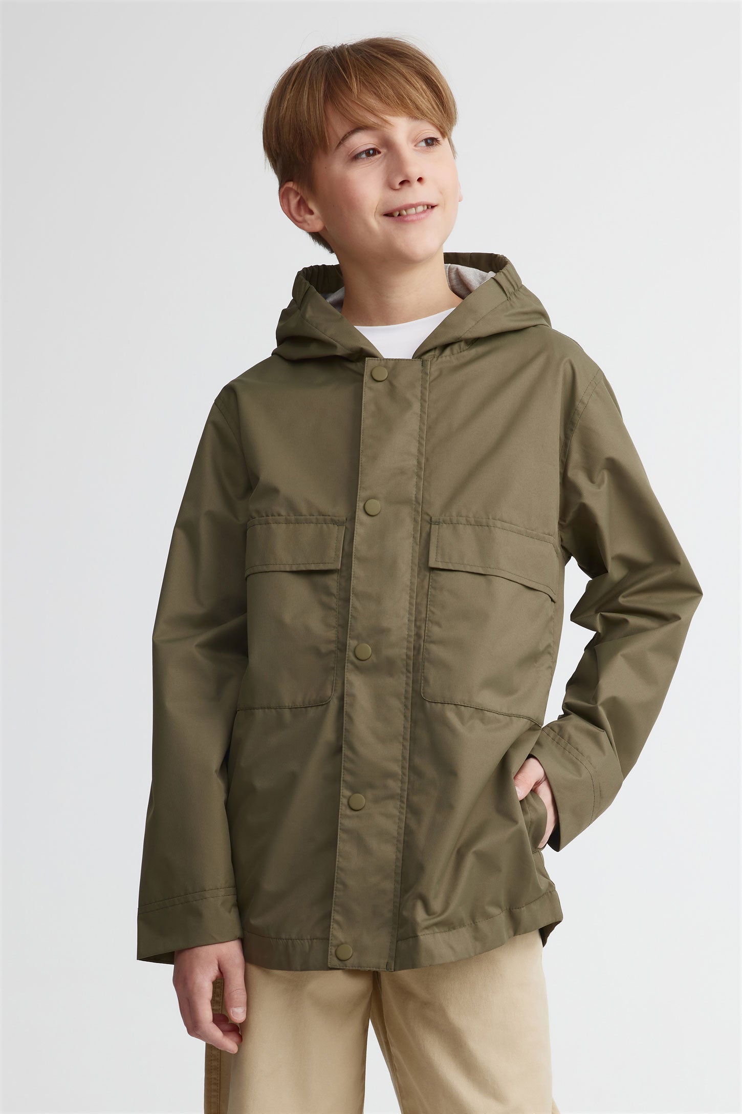 Manteau à capuchon résistant à l'eau - Ado garçon && KAKI