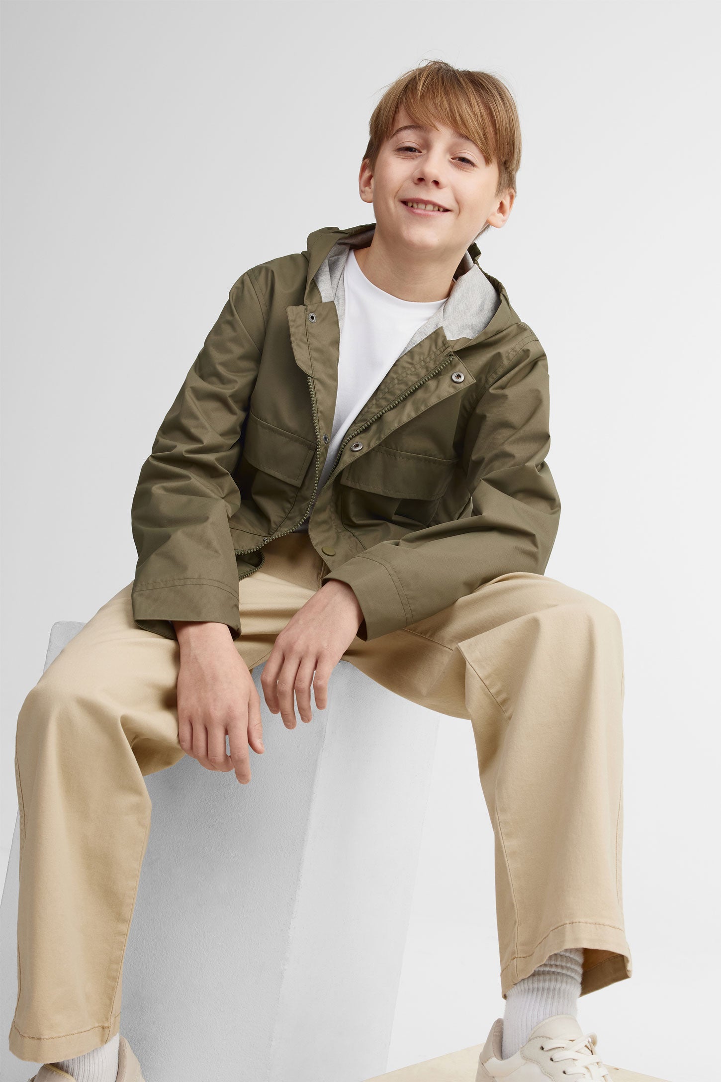 Manteau à capuchon résistant à l'eau - Ado garçon && KAKI