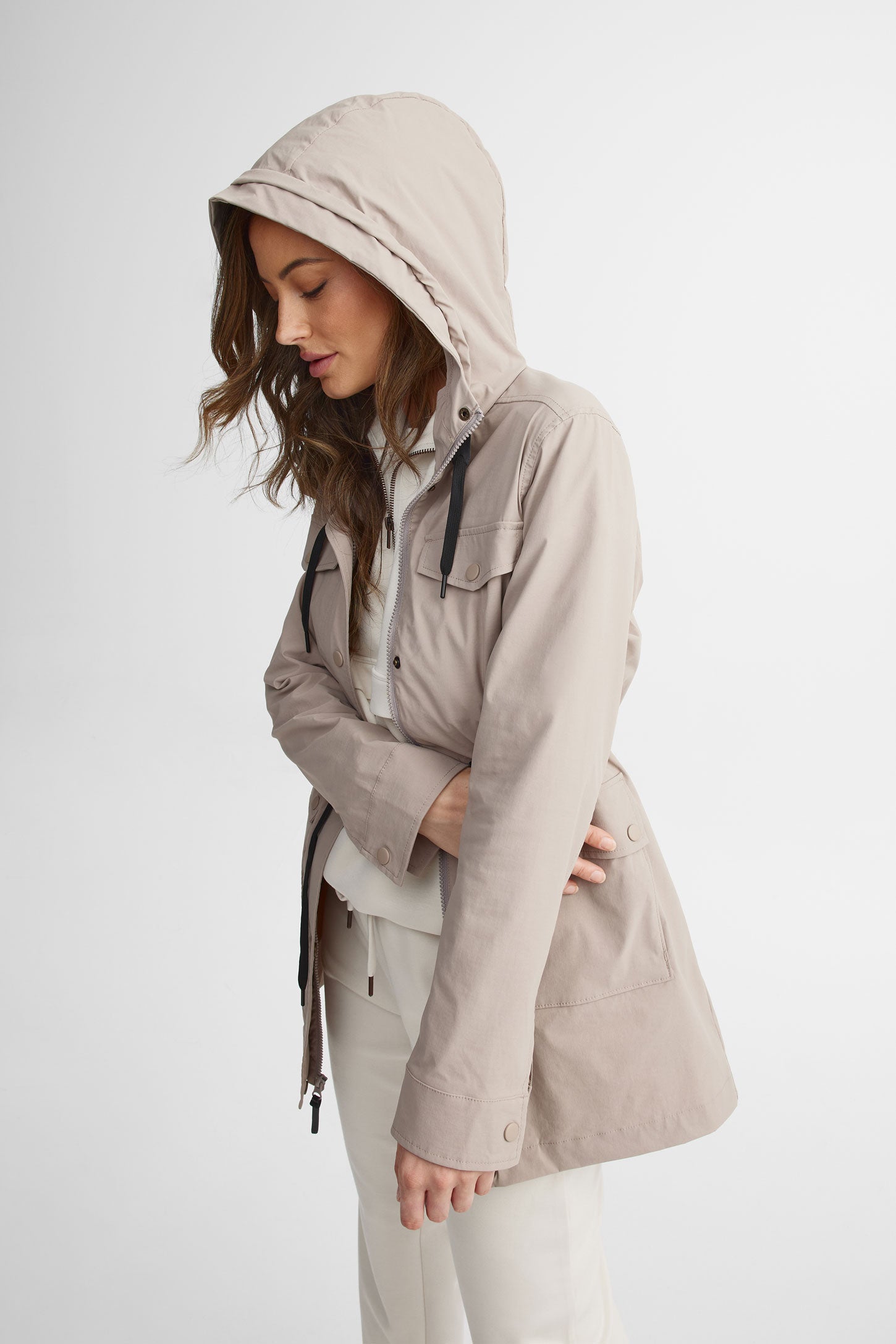 Manteau long coupe-vent - Femme && TAUPE