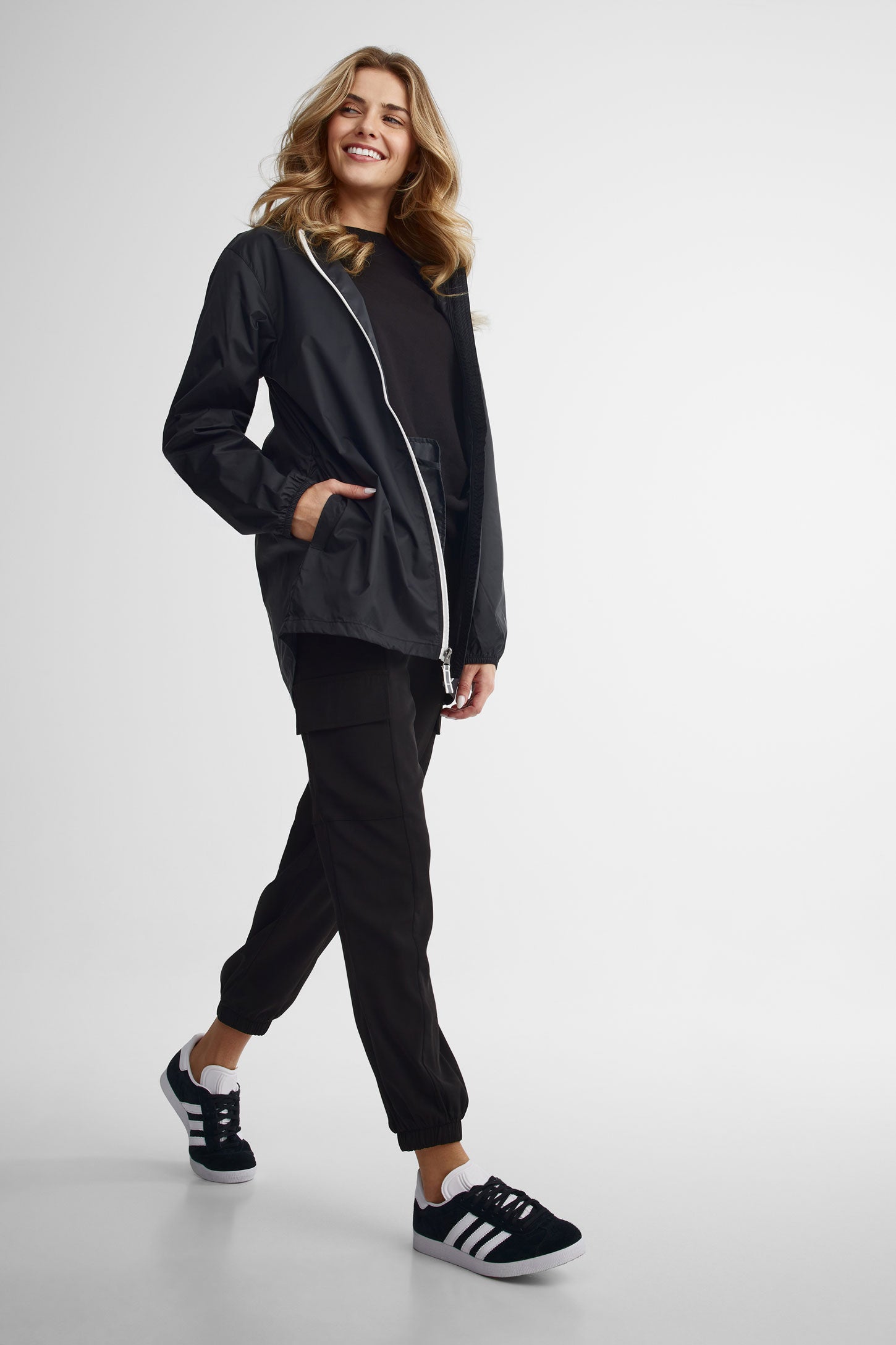 Manteau 3/4 mi-saison coupe-vent convertible - Femme && NOIR