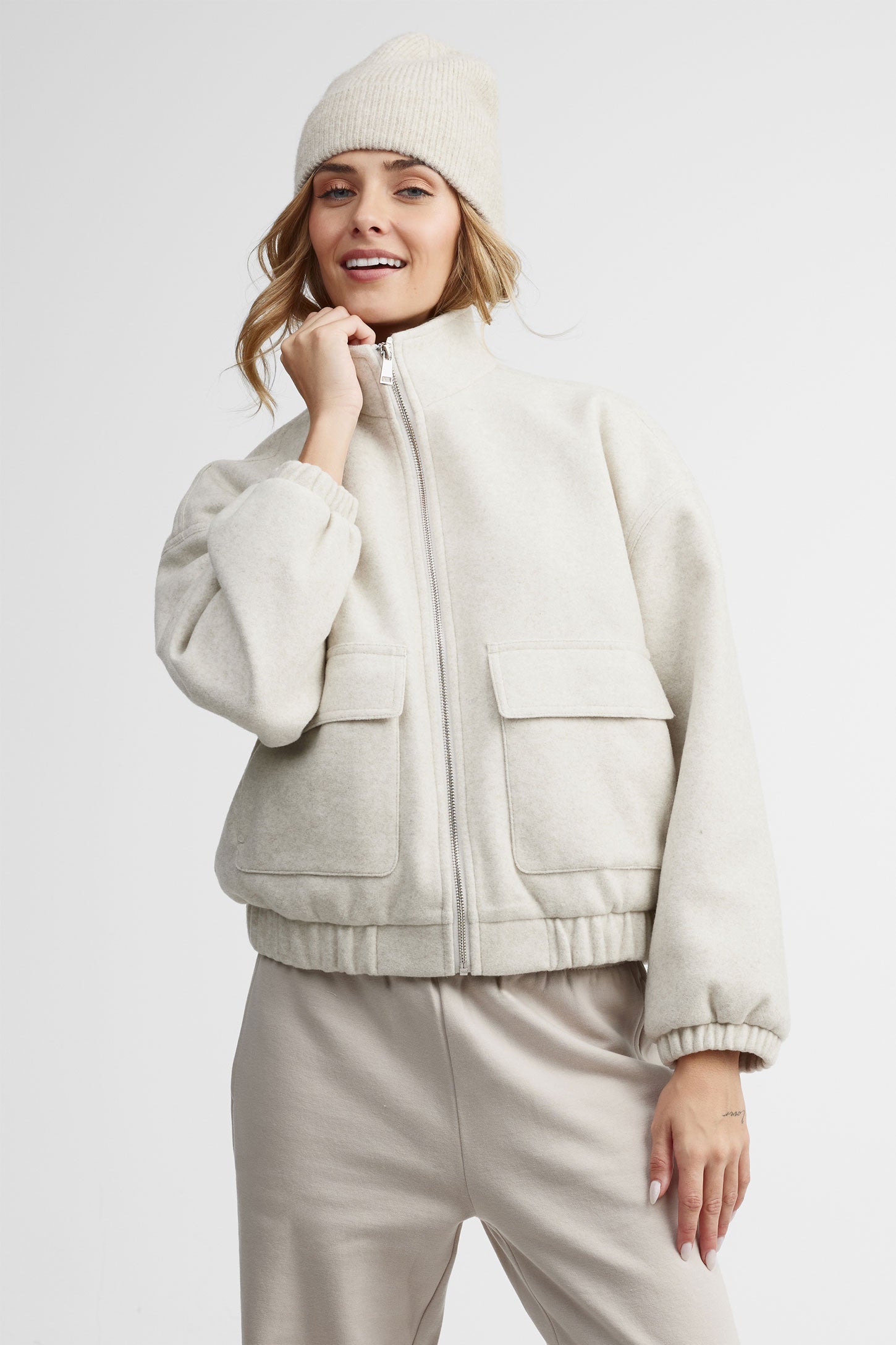Manteau cargo doublé - Femme && CREME