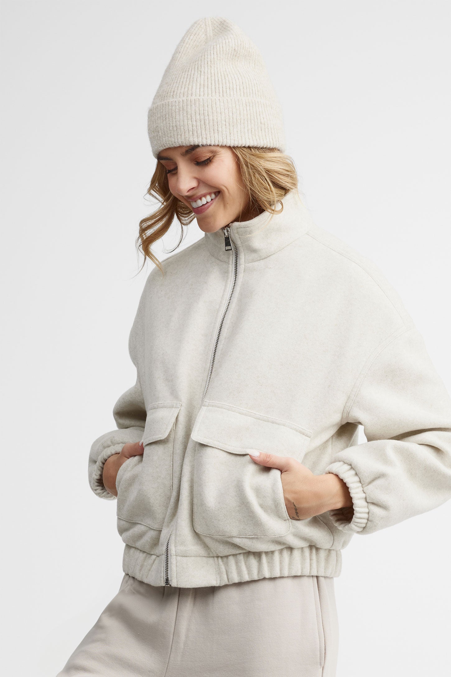 Manteau cargo doublé - Femme && CREME