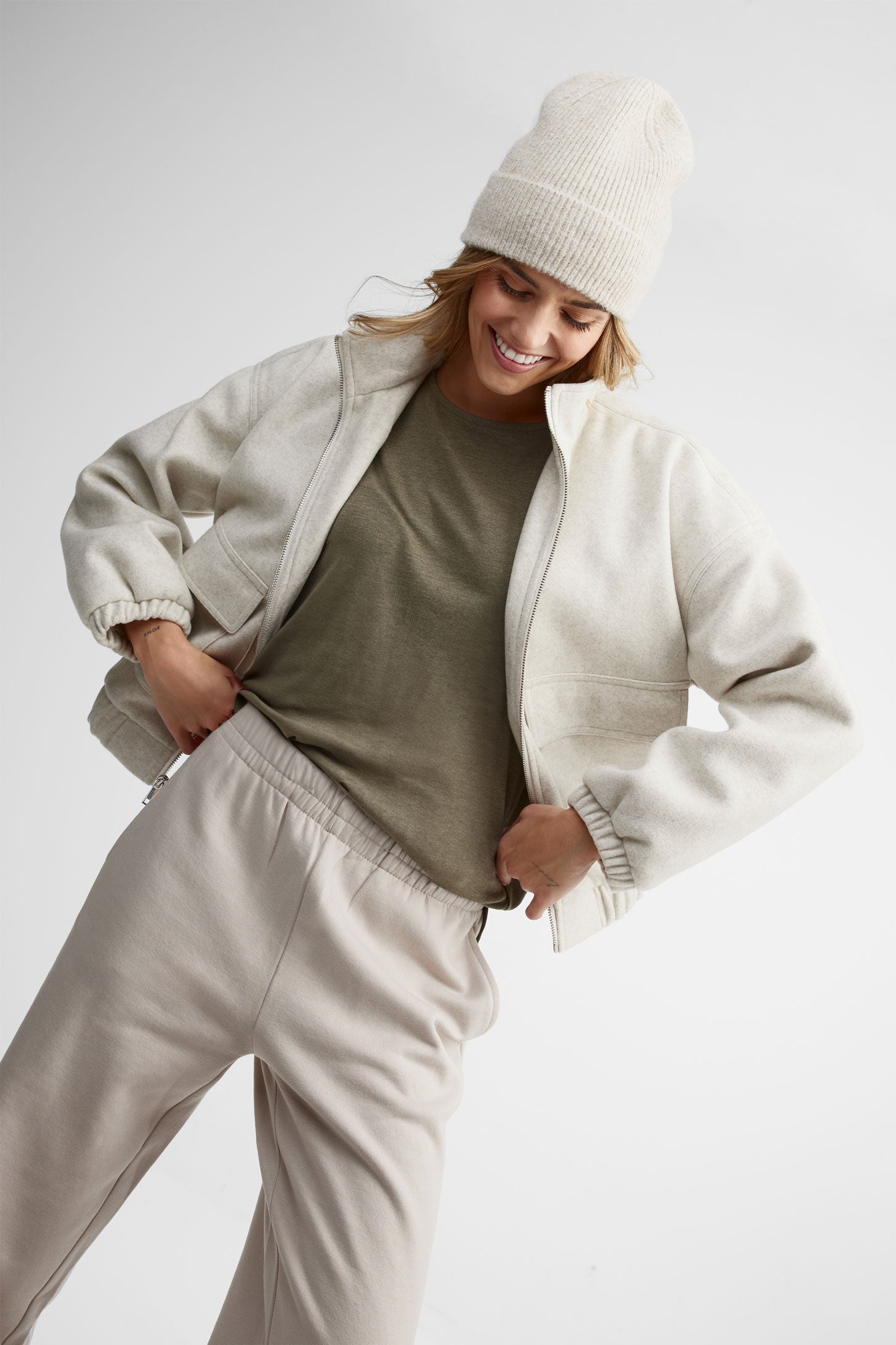 Manteau cargo doublé - Femme && CREME