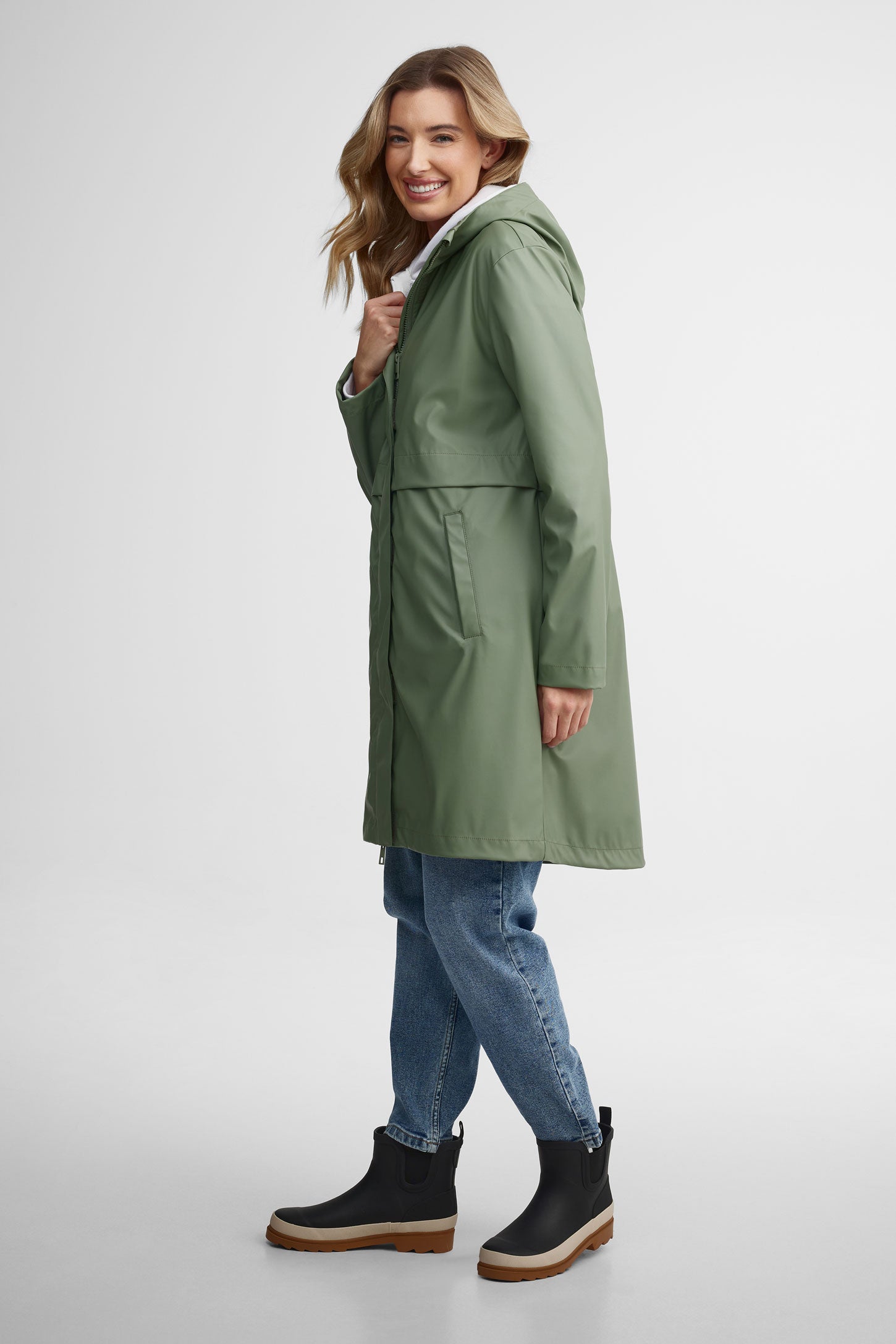 Manteau imperméable long - Femme && OLIVE