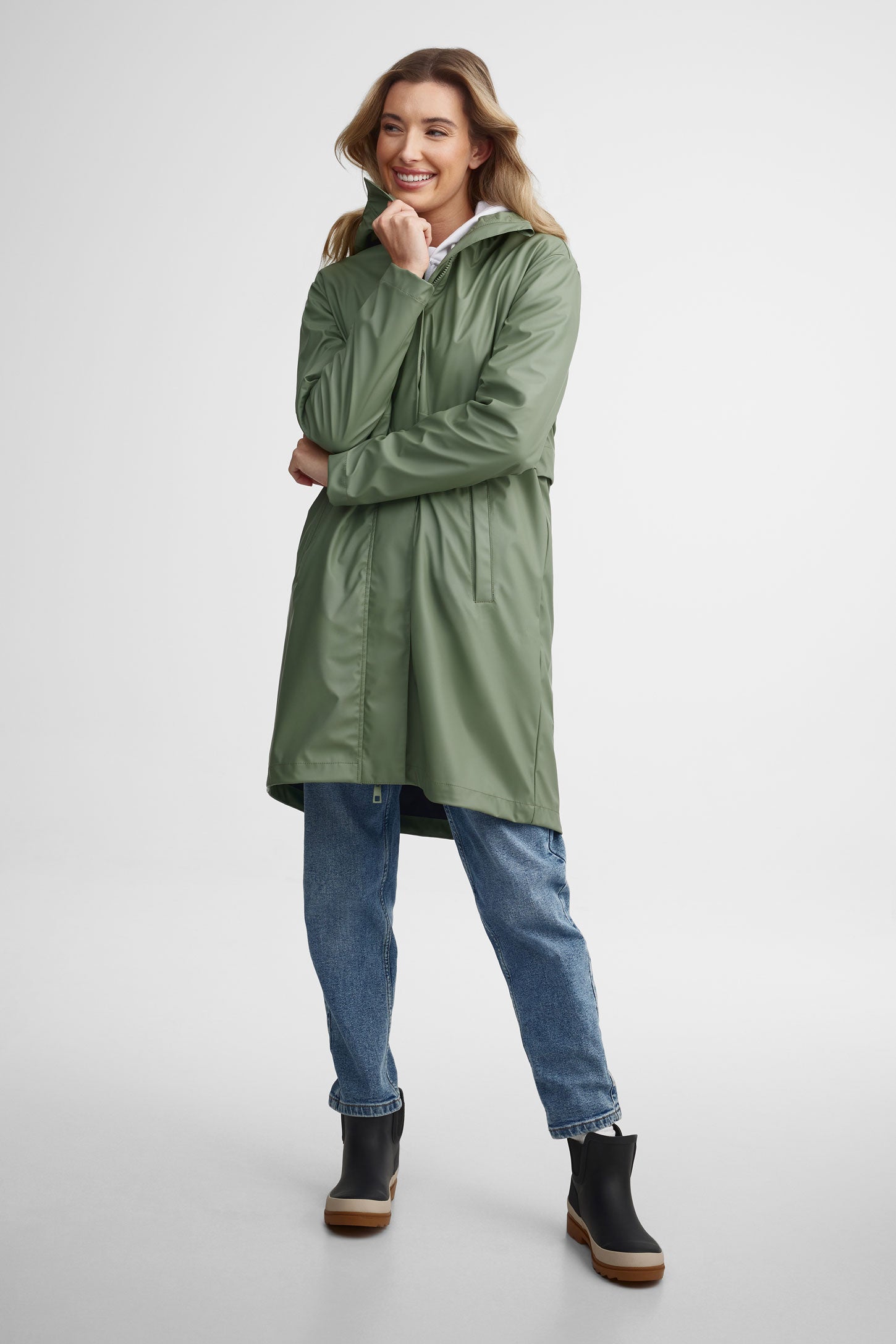 Manteau imperméable long - Femme && OLIVE