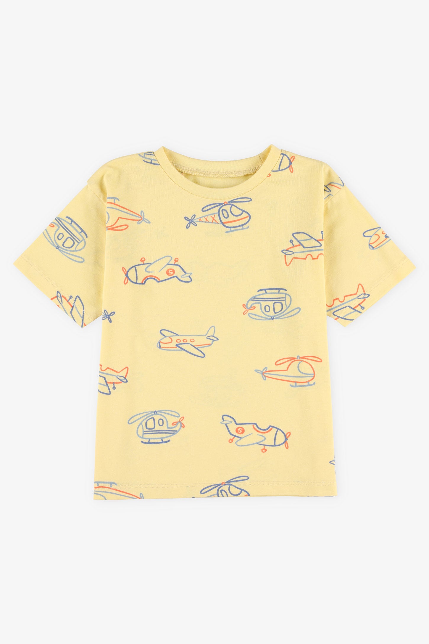 T-shirt col rond imprimé en coton, 2/15$ - Bébé garçon && JAUNE/MULTI