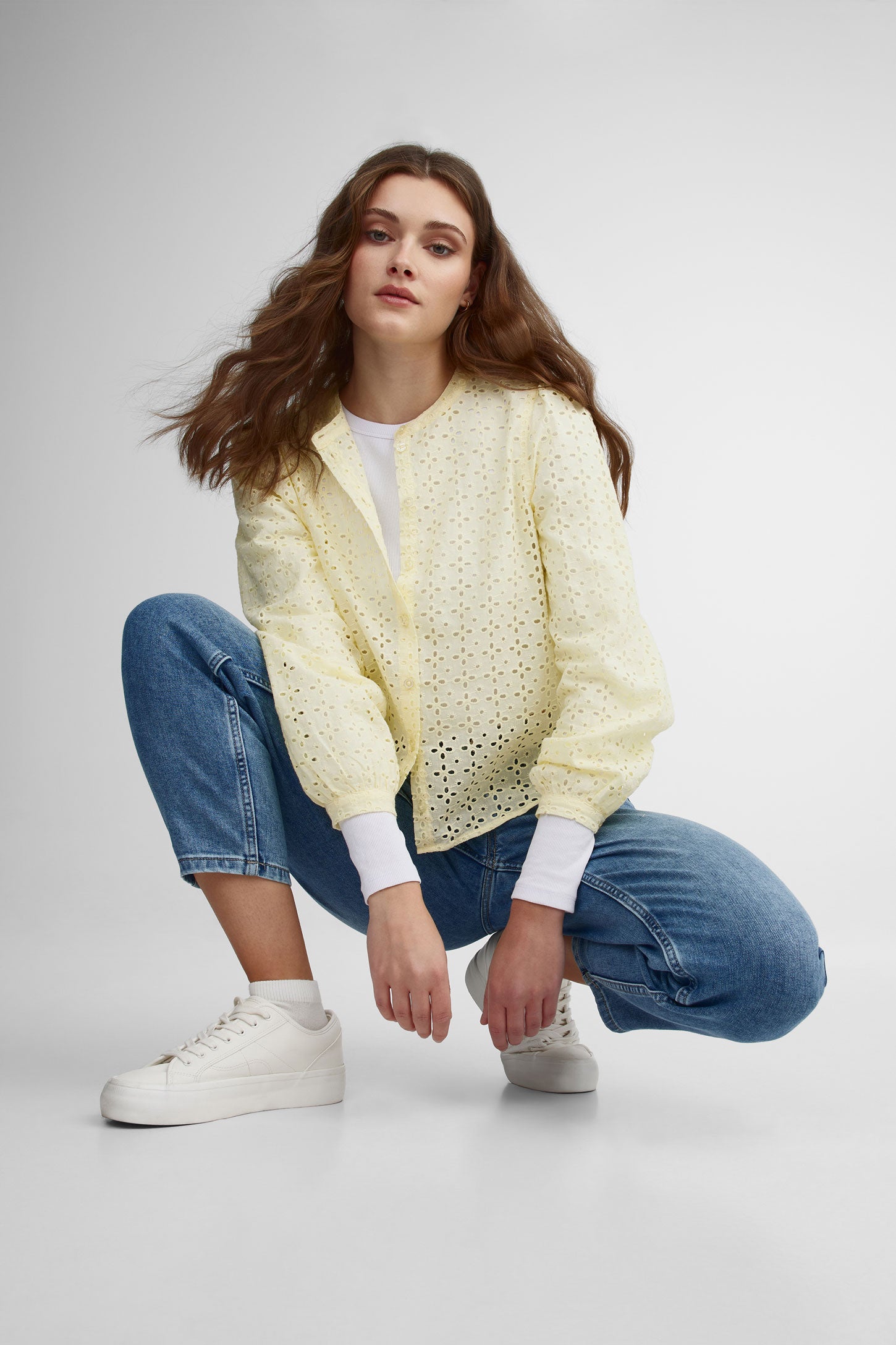 Jeans baril taille haute - Femme && DENIM PALE