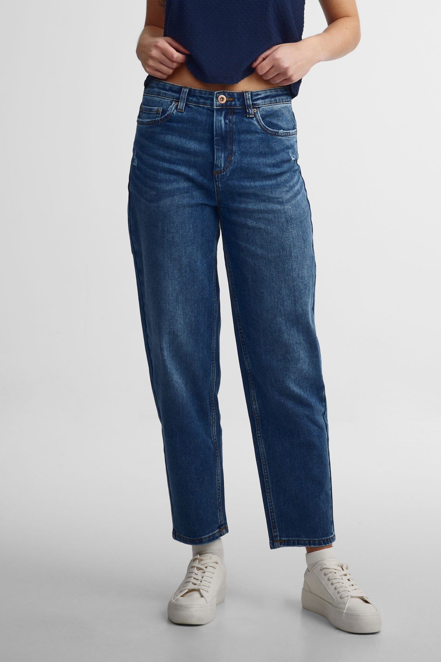 Jeans baril taille haute - Femme && DENIM FONCE