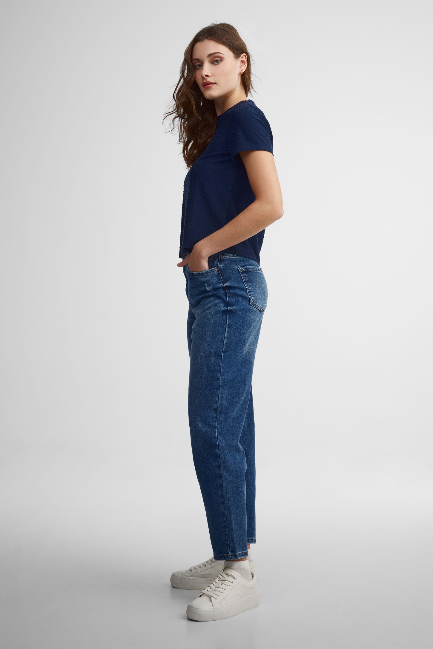 Jeans baril taille haute - Femme && DENIM FONCE