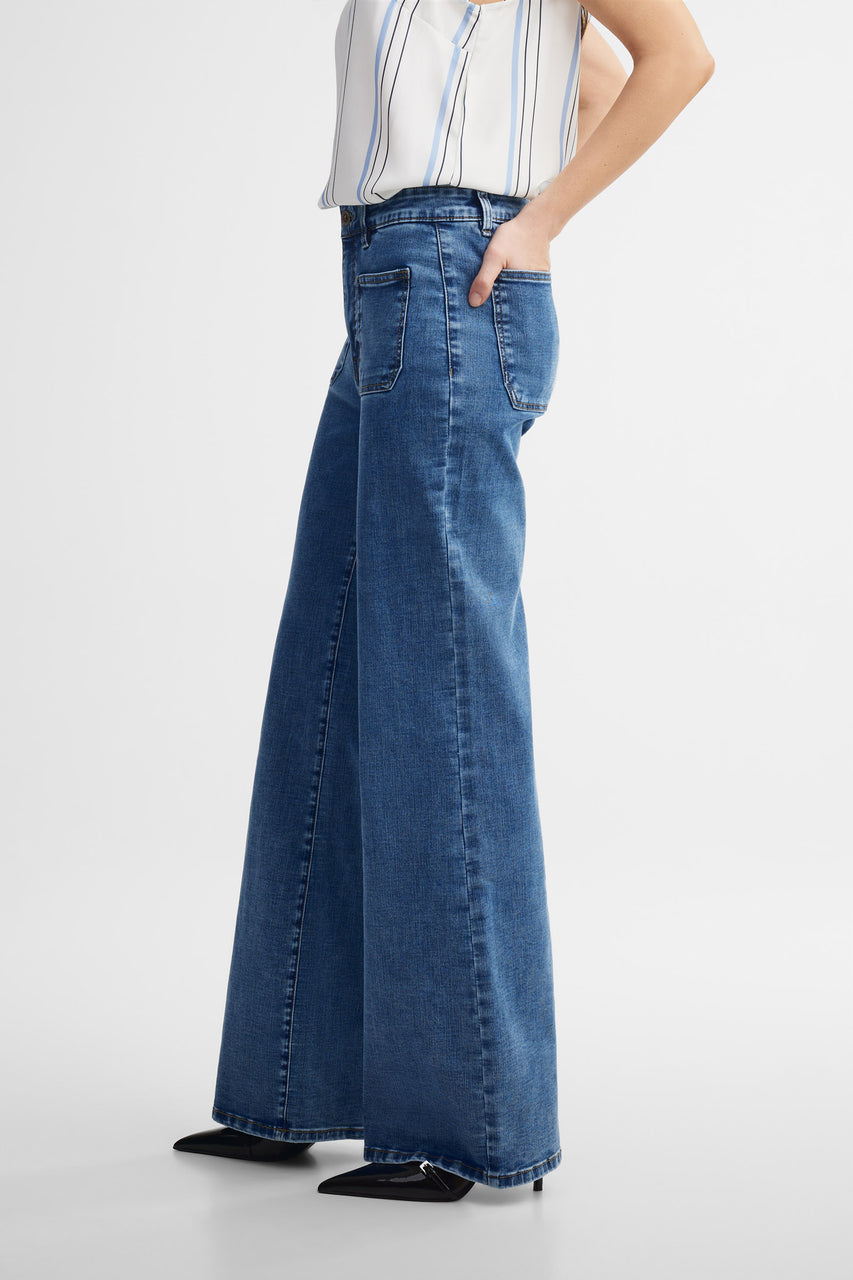Jeans taille haute jambe large - Femme && DENIM MOYEN