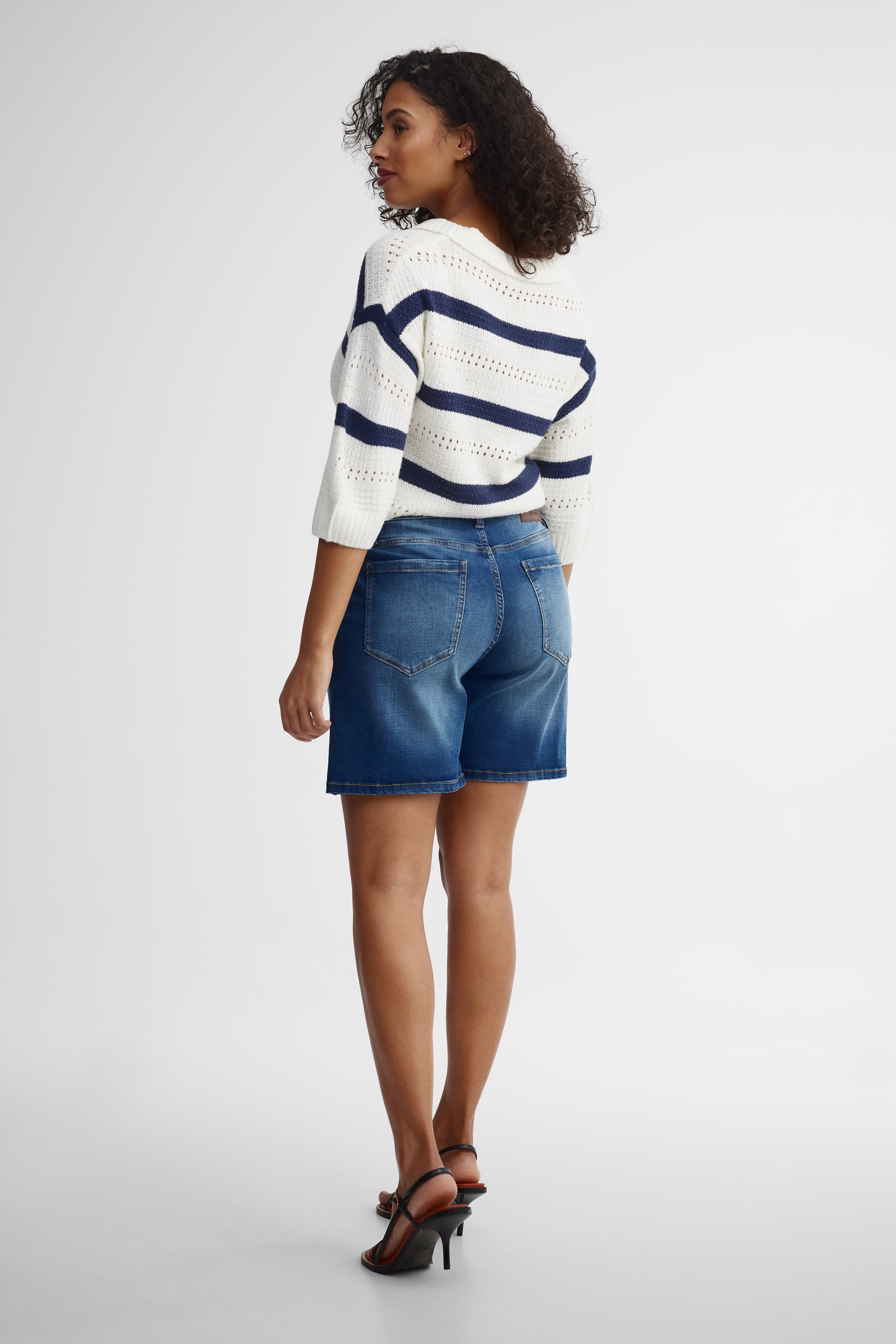 Short taille haute à plis en jeans - Femme && DENIM MOYEN