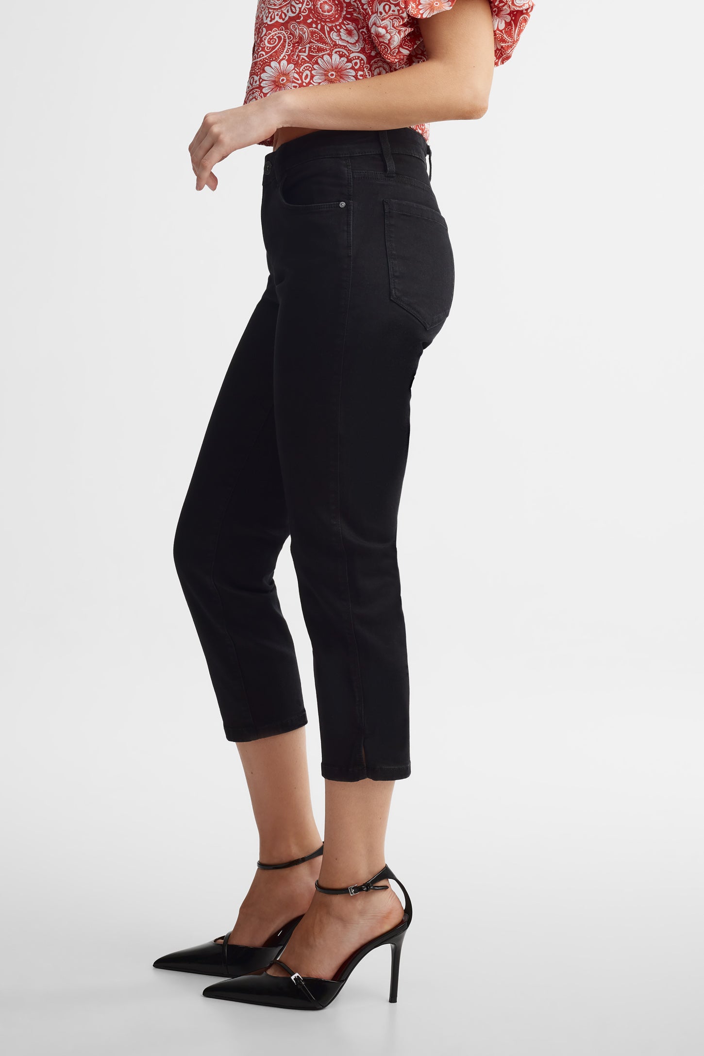 Capri jambe droite ajustée en jeans - Femme && DENIM NOIR