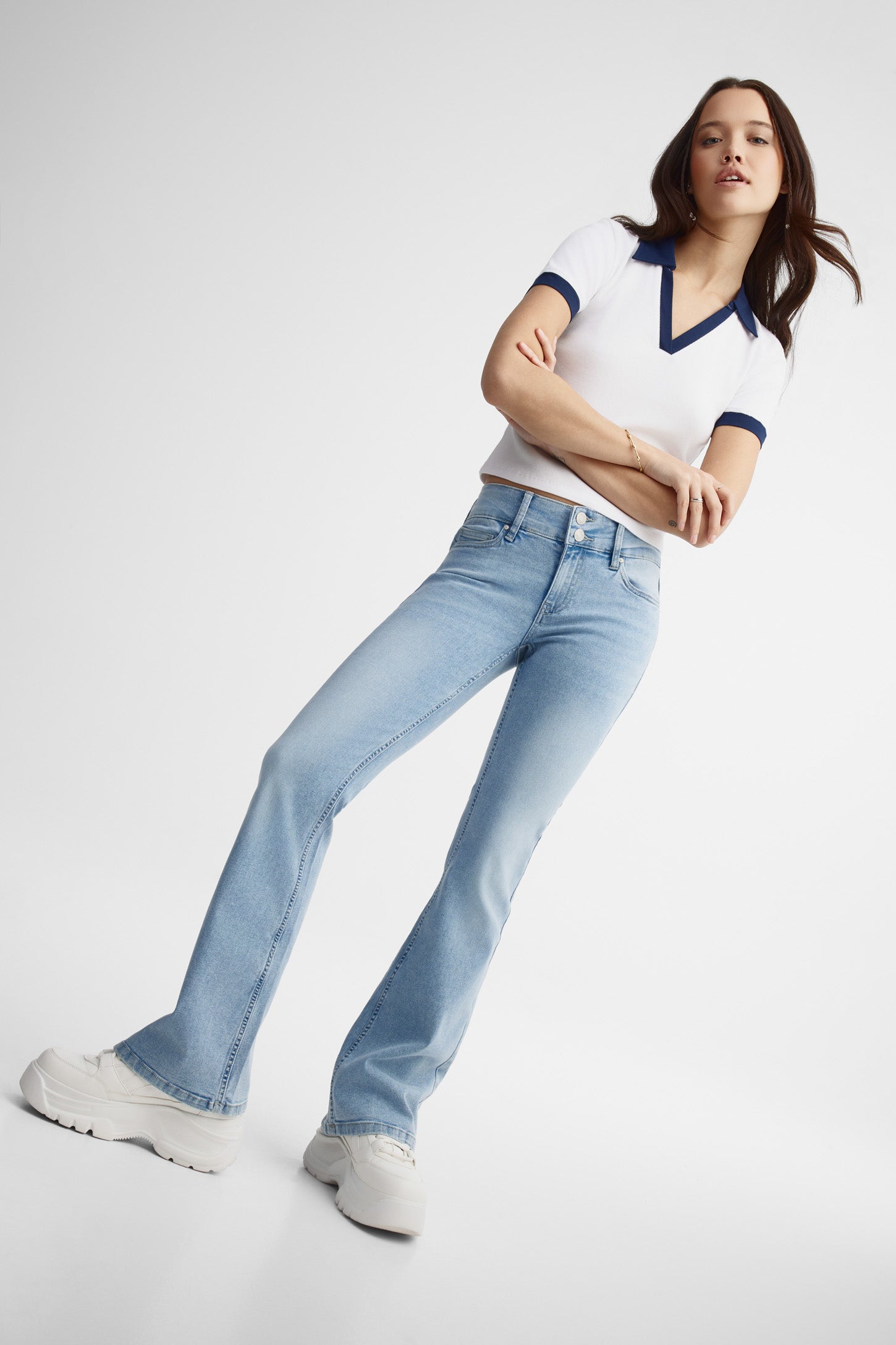 Polo manches courtes coupe écourtée - Femme && BLANC