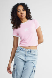 T-shirt écourté col rond - Femme && ROSE