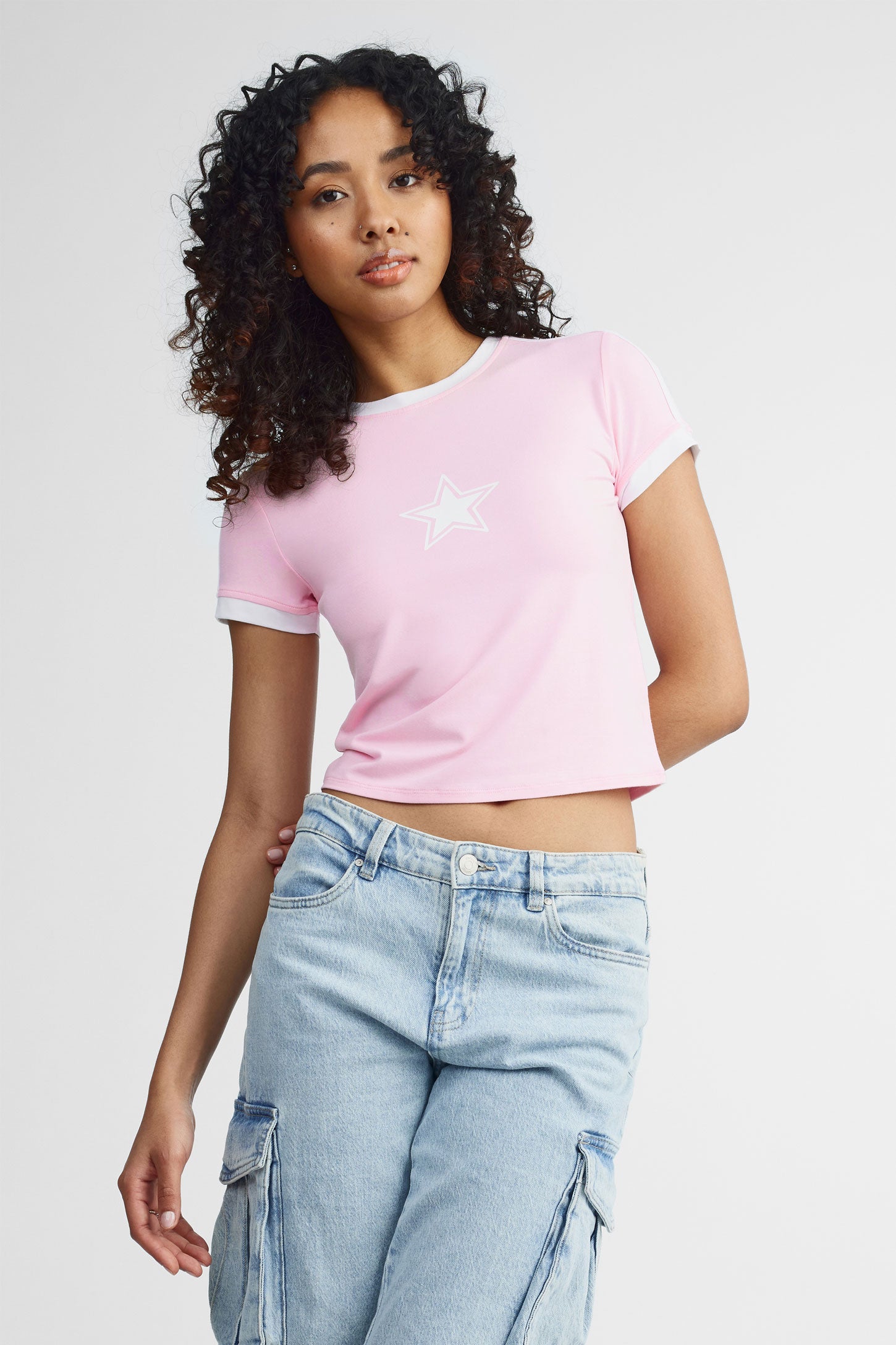 T-shirt écourté col rond - Femme && ROSE