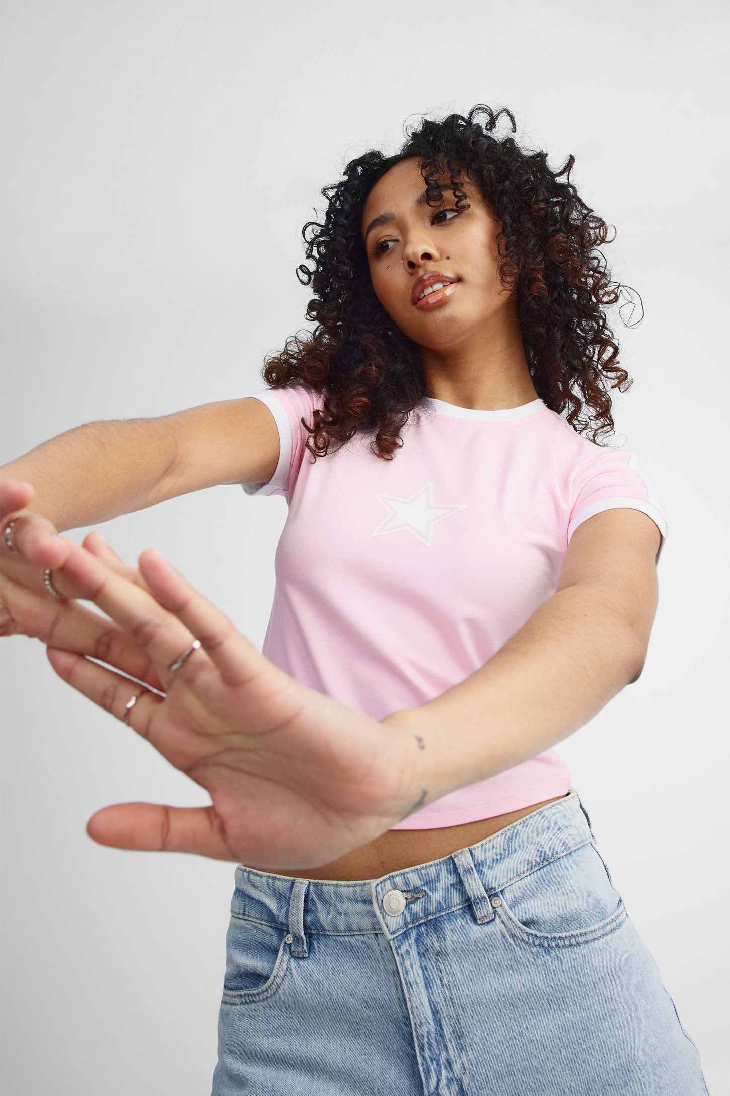 T-shirt écourté col rond - Femme && ROSE