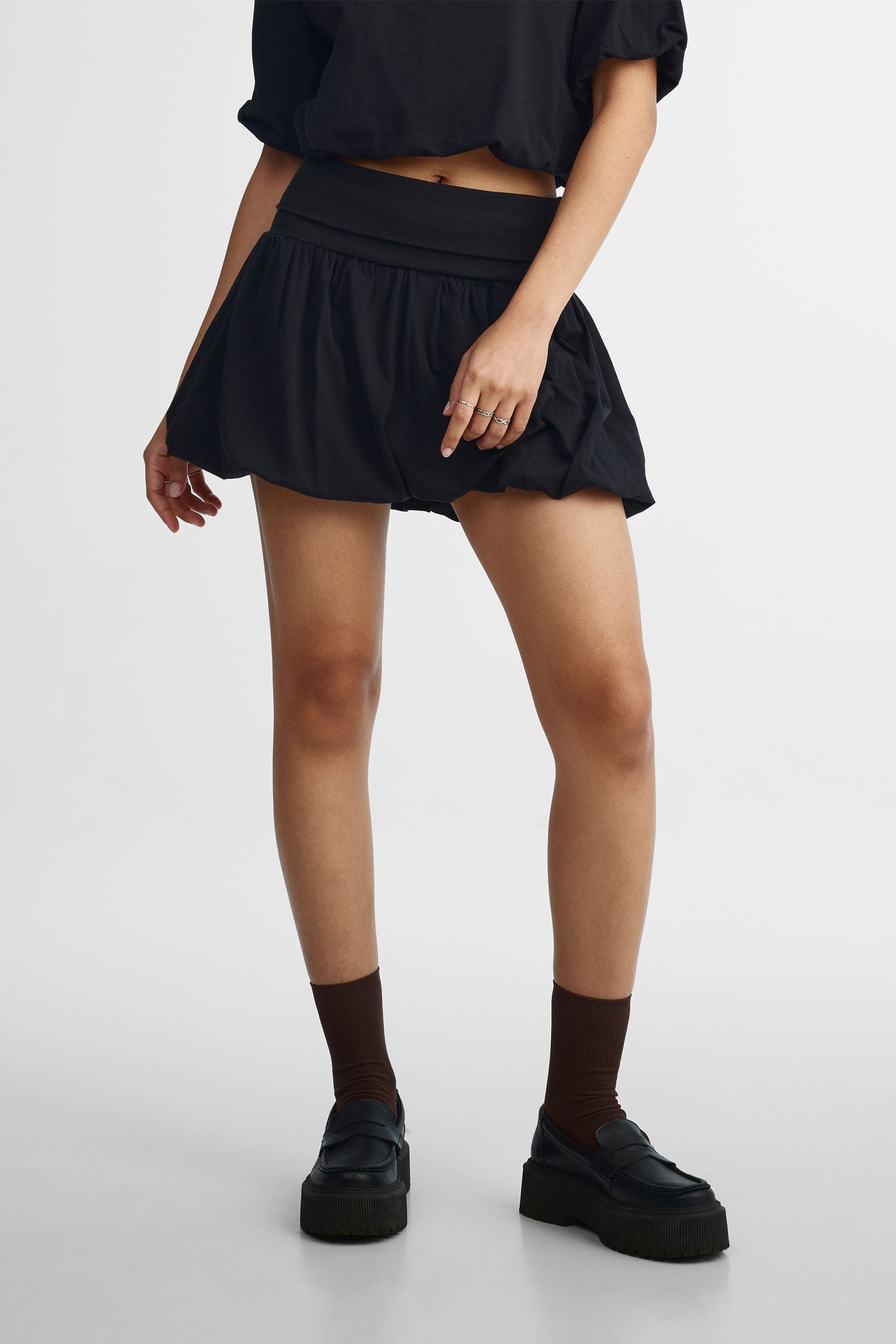 Jupe ballon en coton - Femme && NOIR